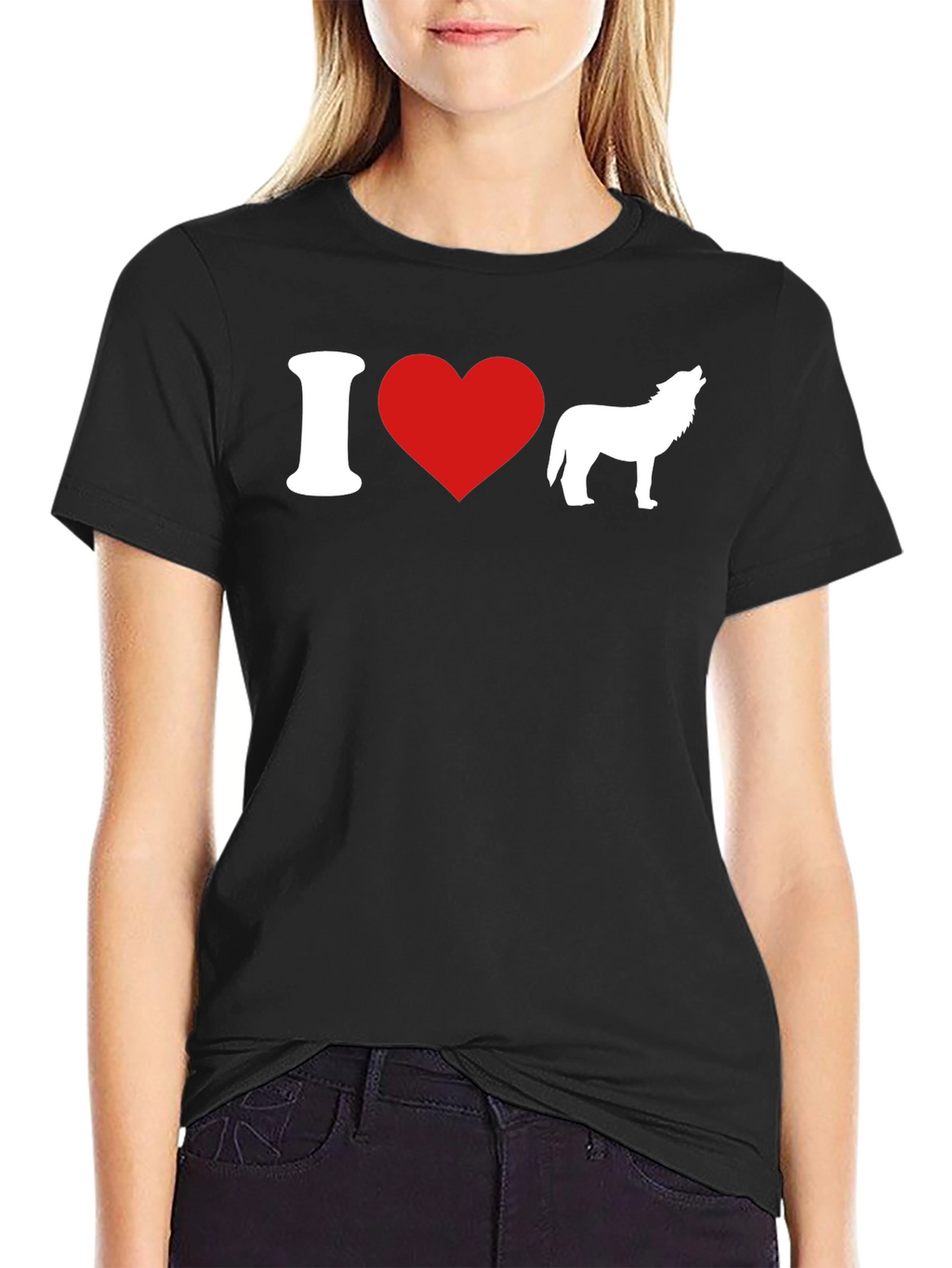 I Heart Wolves Graphic T-Shirt - Black