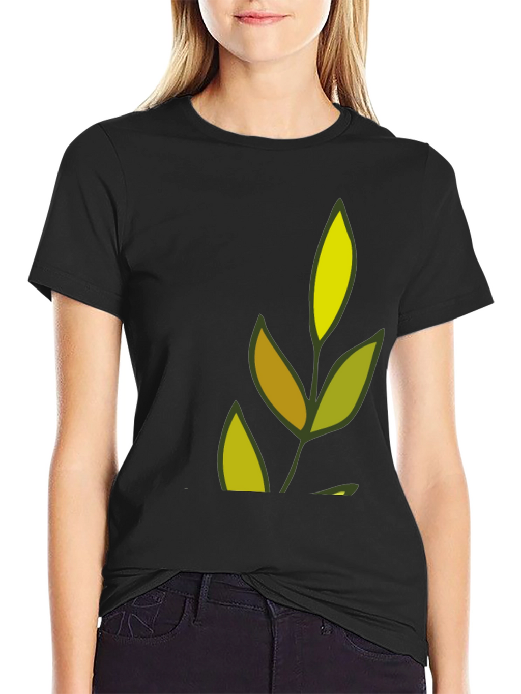Nature Leaf Graphic Black T-Shirt
