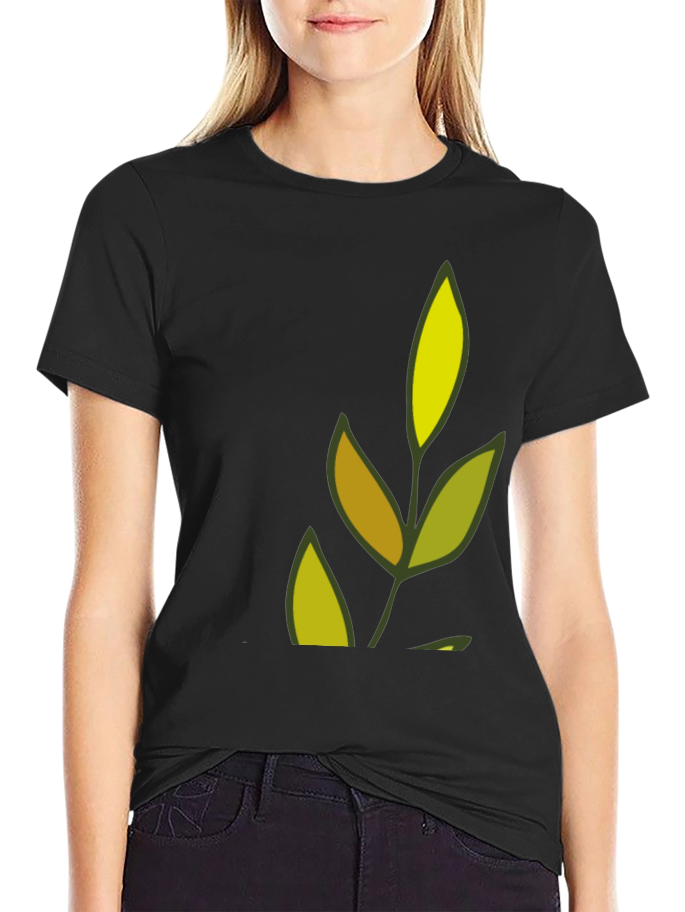 Nature Leaf Graphic Black T-Shirt