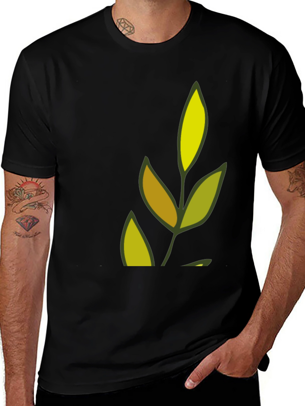 Nature Leaf Graphic Black T-Shirt