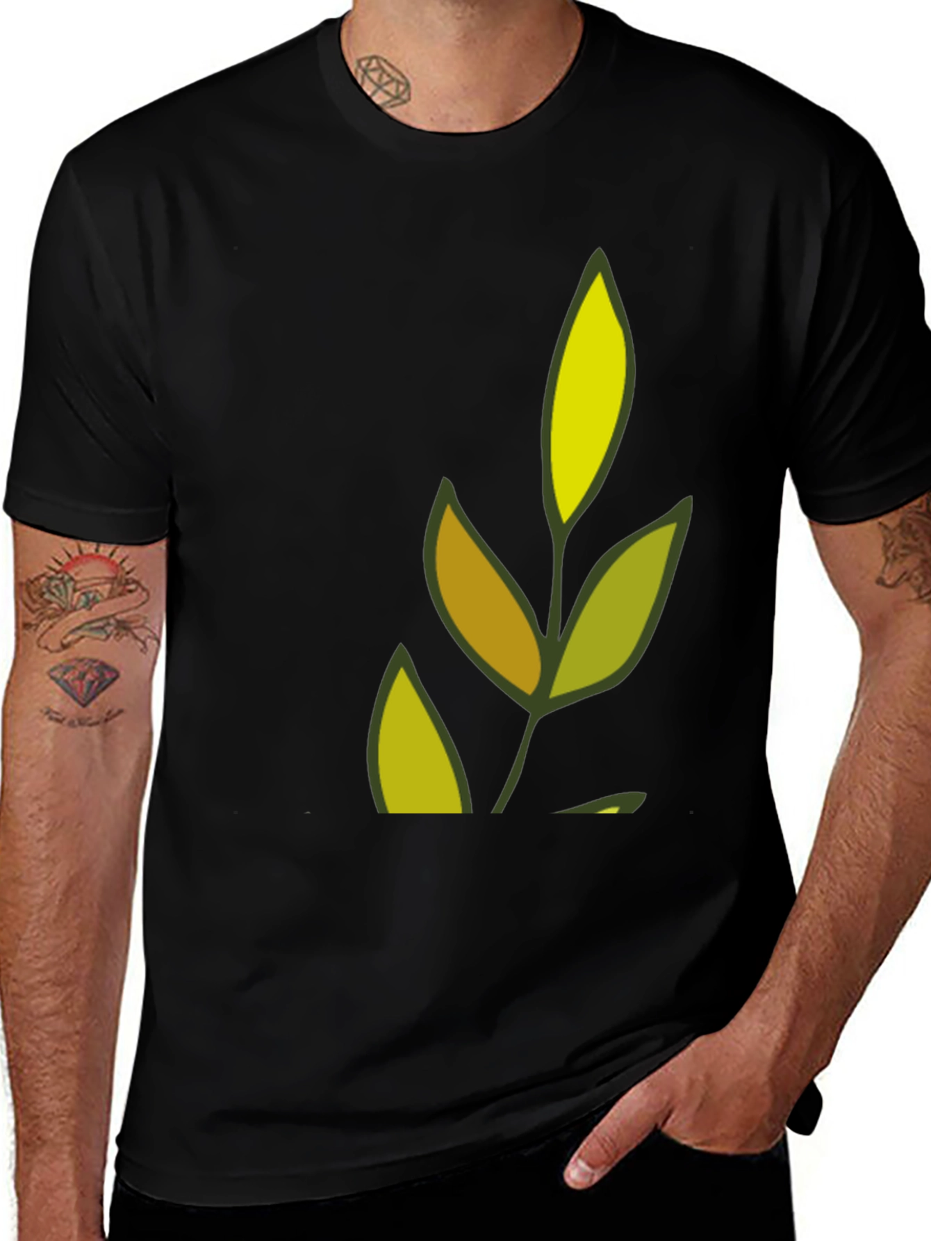Nature Leaf Graphic Black T-Shirt