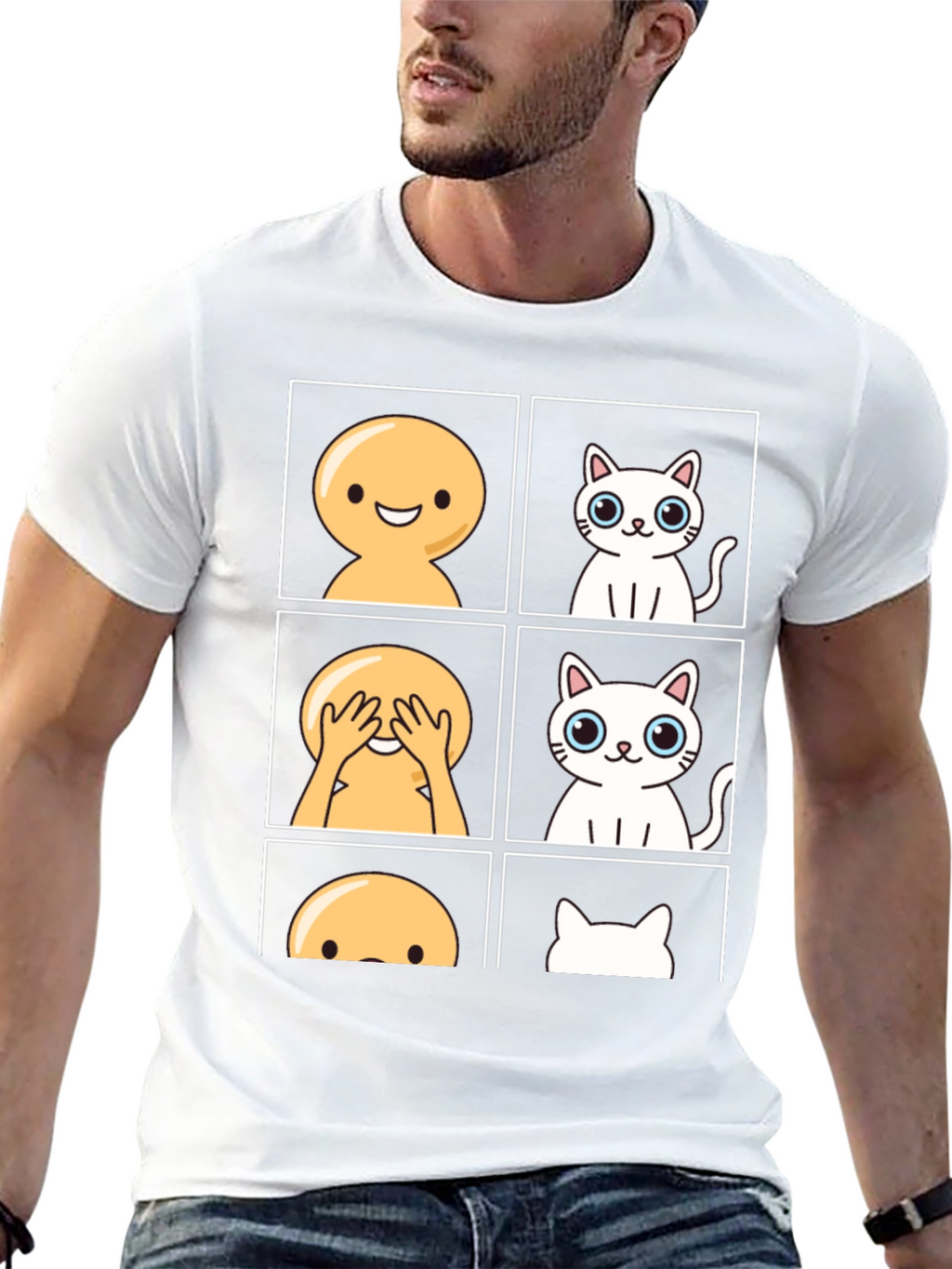 Emoji Peek-a-Boo Cat Graphic Tee - Black