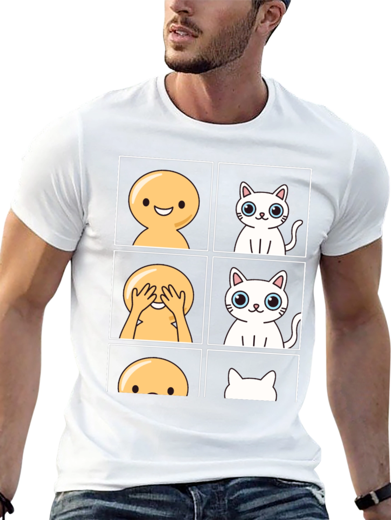 Emoji Peek-a-Boo Cat Graphic Tee - Black