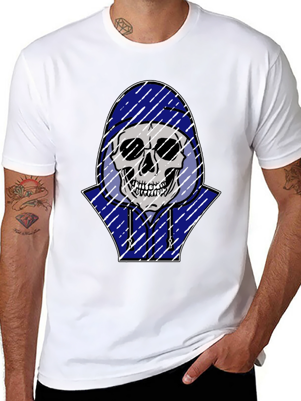 Skull in Hoodie Graphic T-Shirt