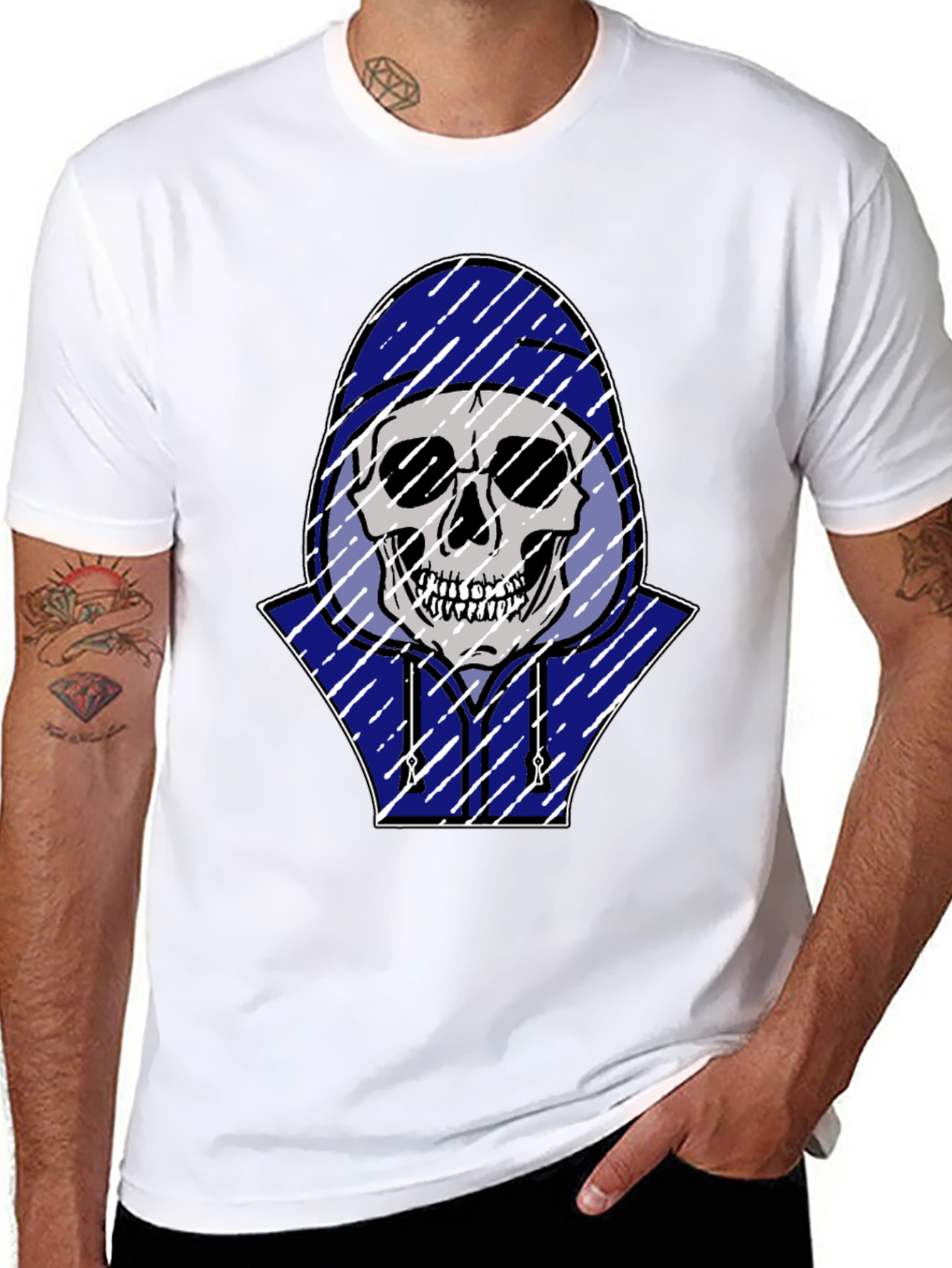 Skull in Hoodie Graphic T-Shirt