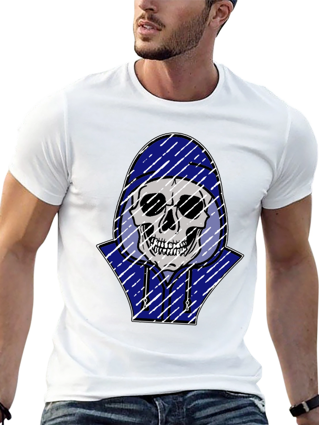 Skull in Hoodie Graphic T-Shirt