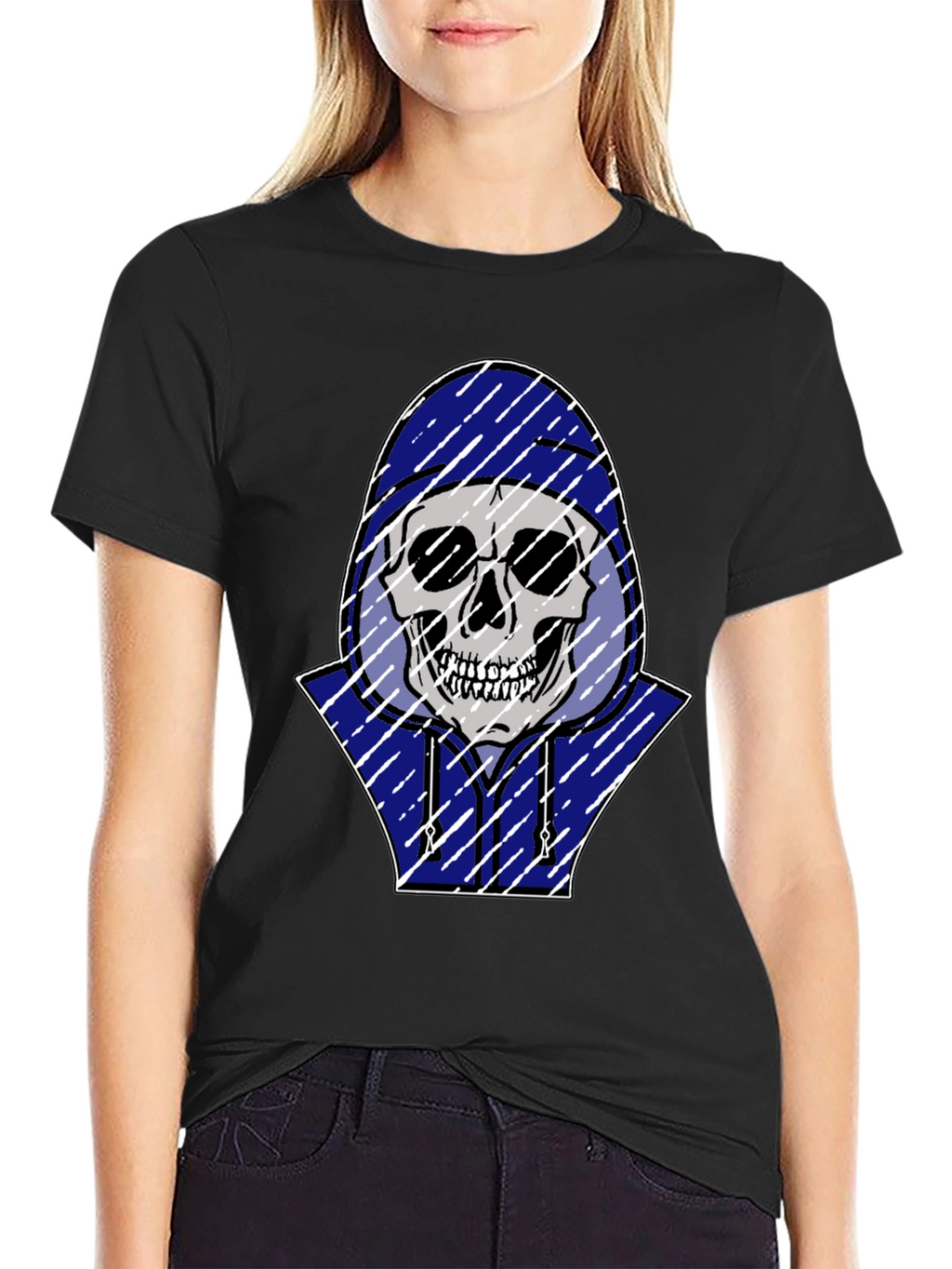 Skull in Hoodie Graphic T-Shirt