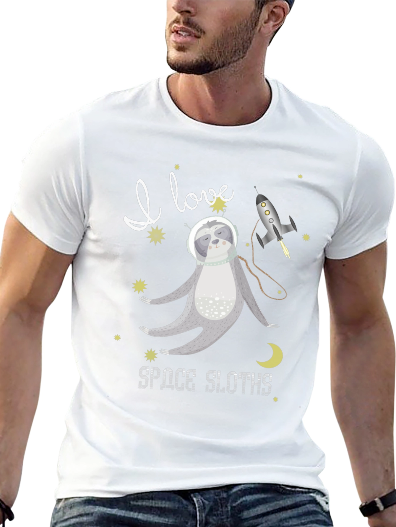 I Love Space Sloths Black T-Shirt
