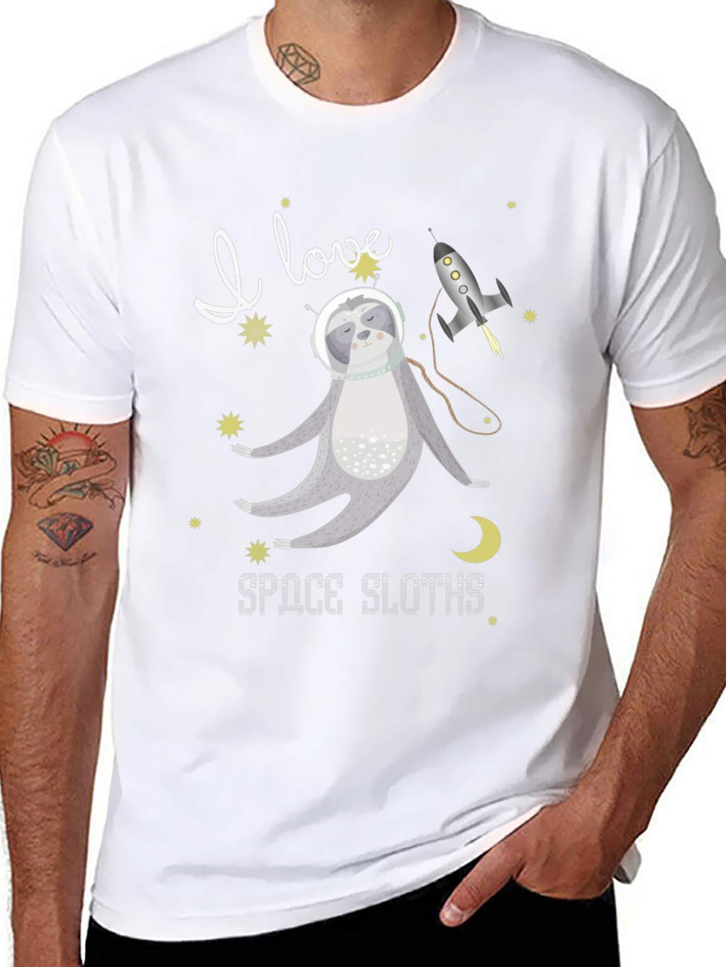 I Love Space Sloths Black T-Shirt