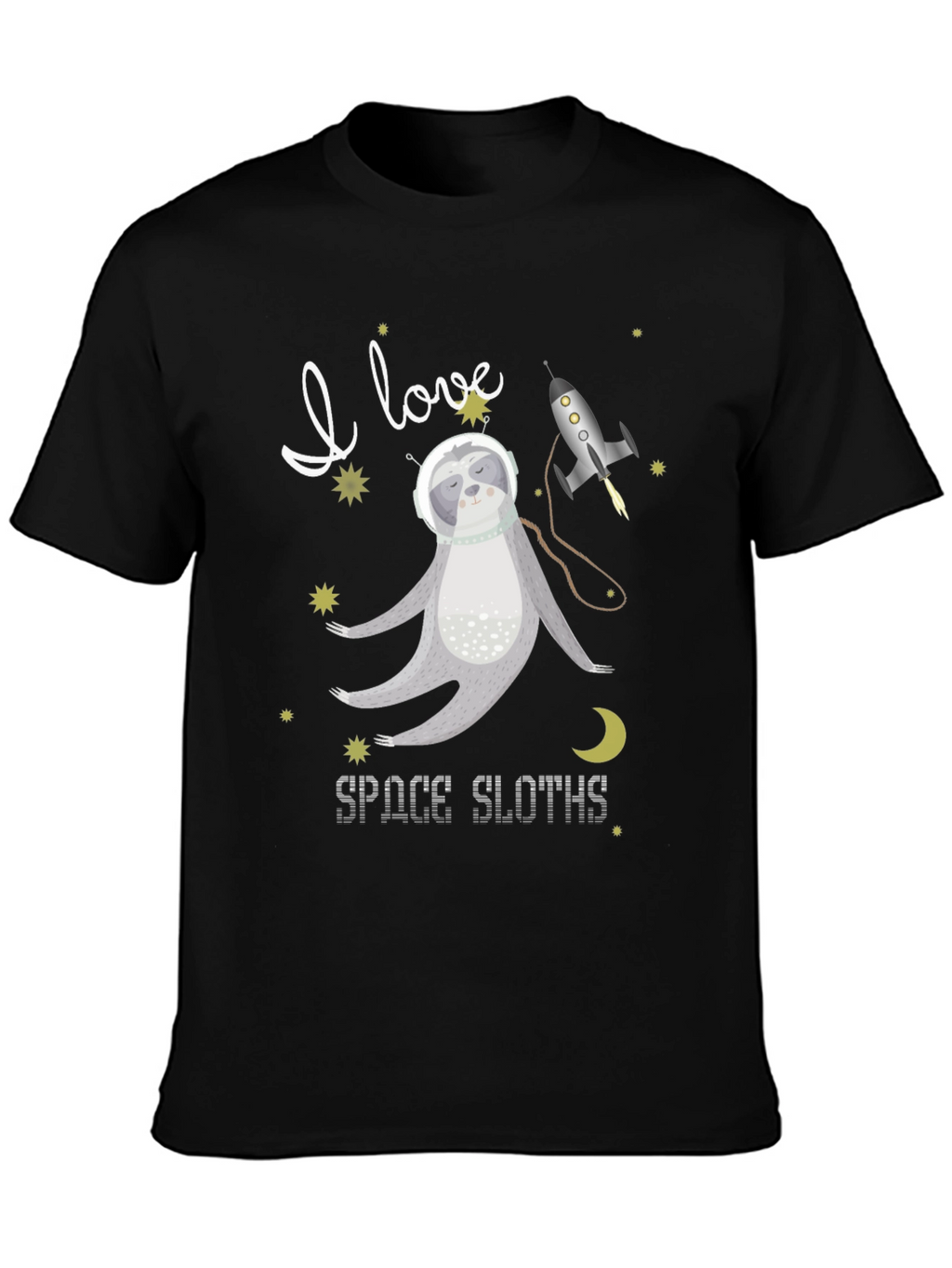 I Love Space Sloths Black T-Shirt