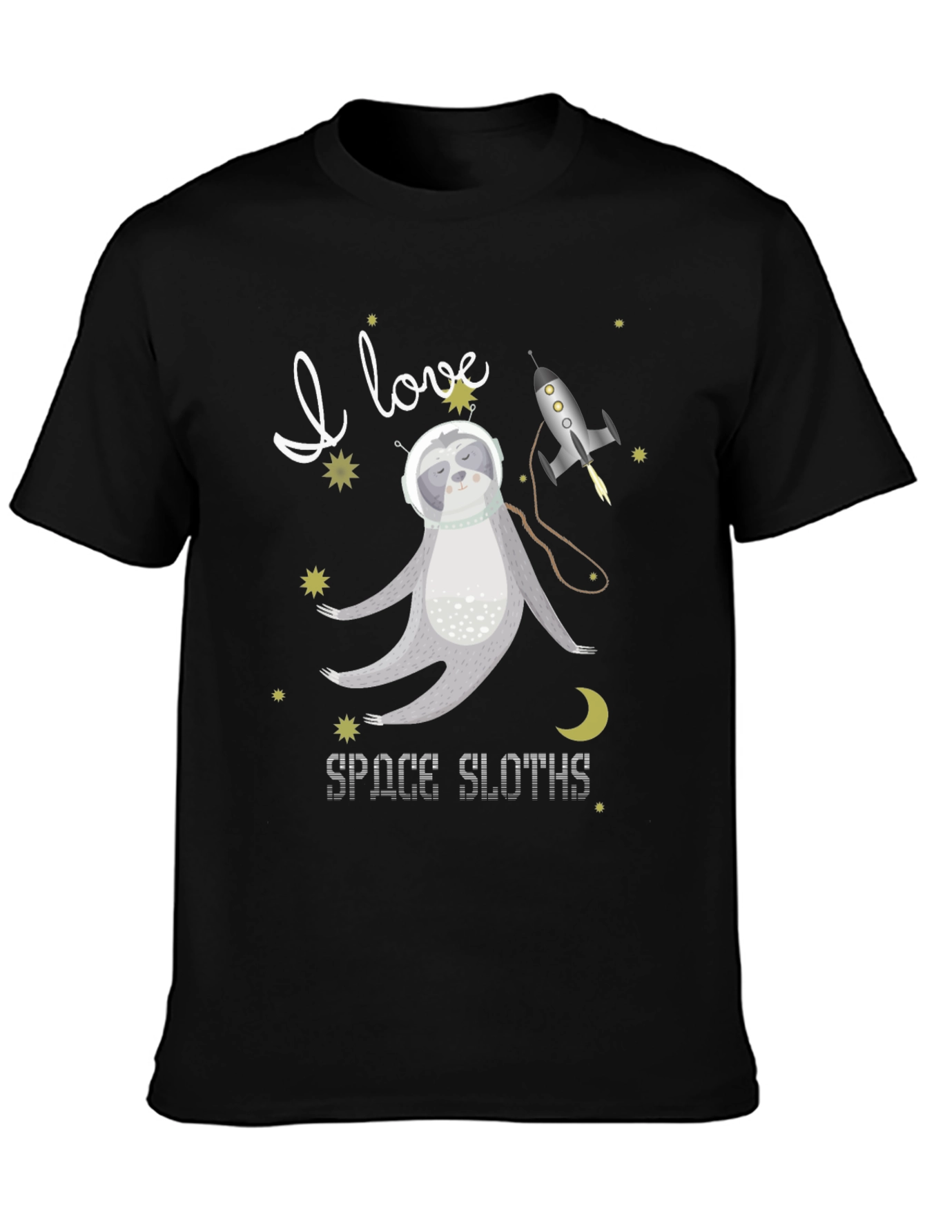 I Love Space Sloths Black T-Shirt