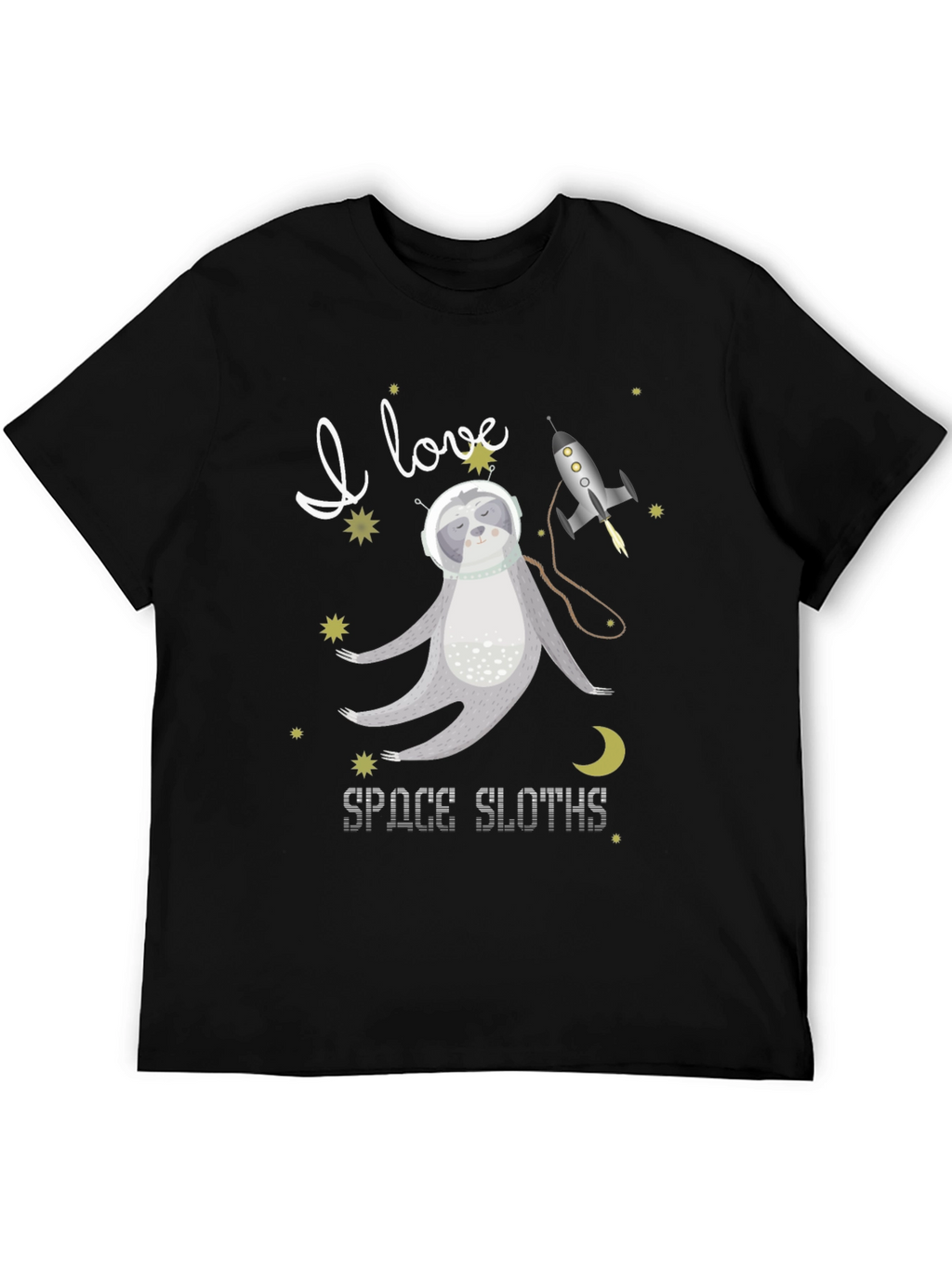 I Love Space Sloths Black T-Shirt