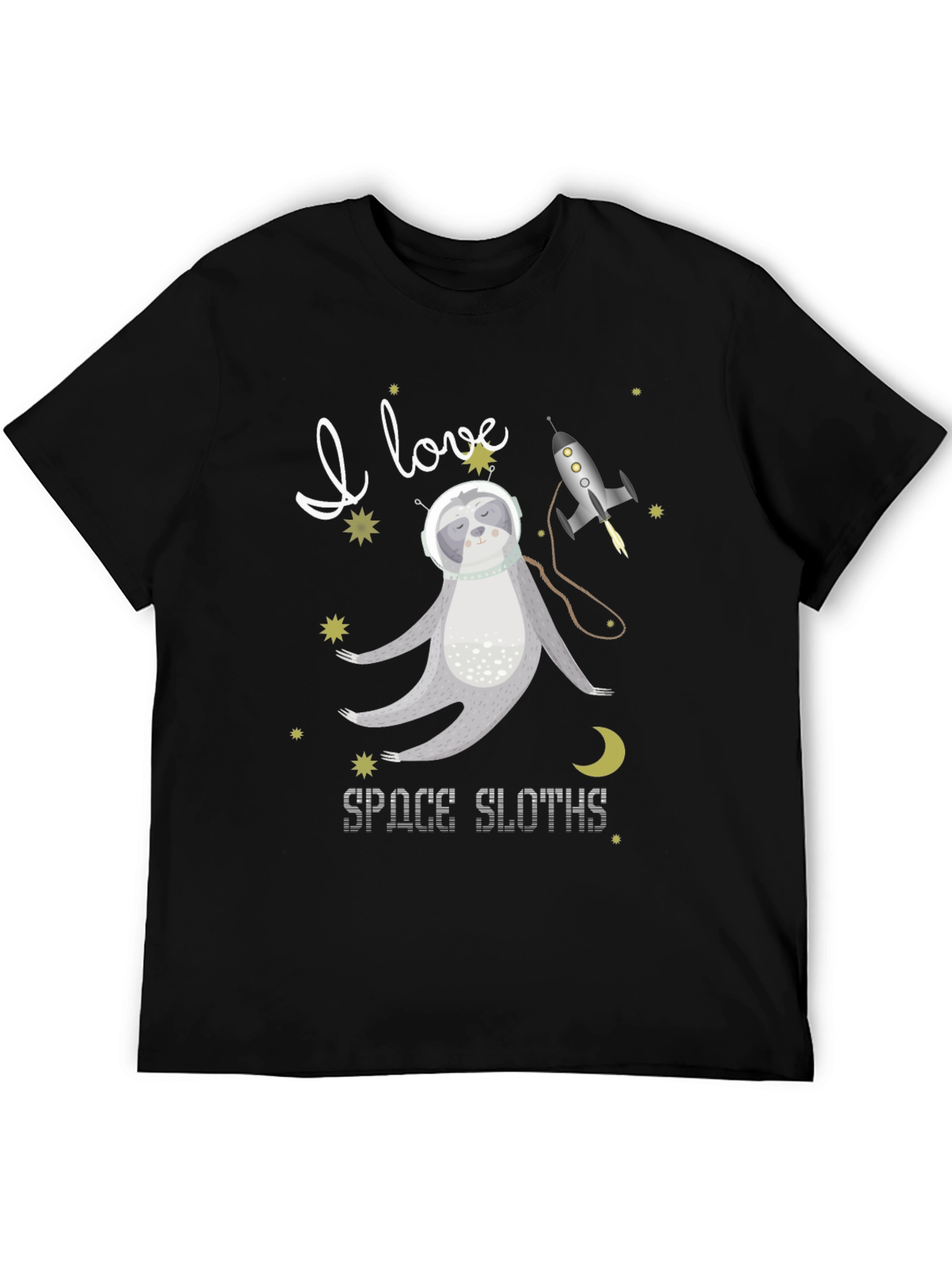 I Love Space Sloths Black T-Shirt