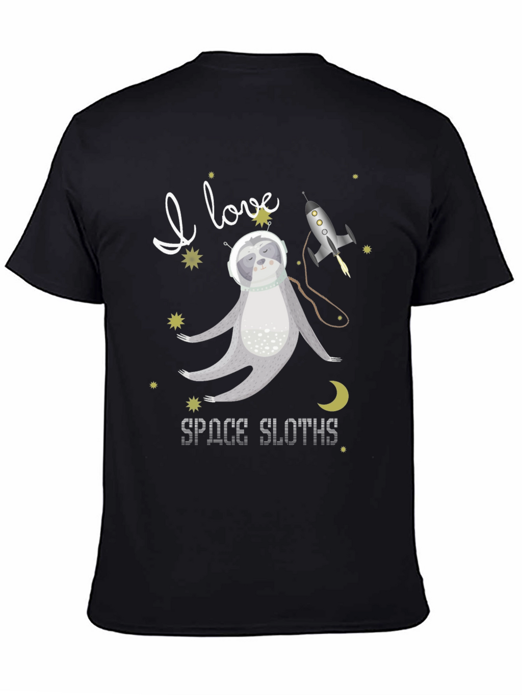 I Love Space Sloths Black T-Shirt