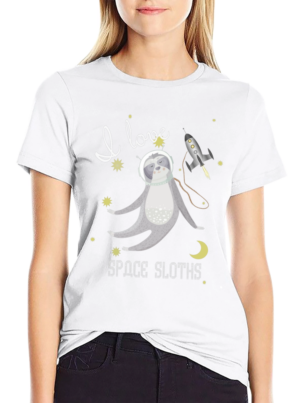 I Love Space Sloths Black T-Shirt