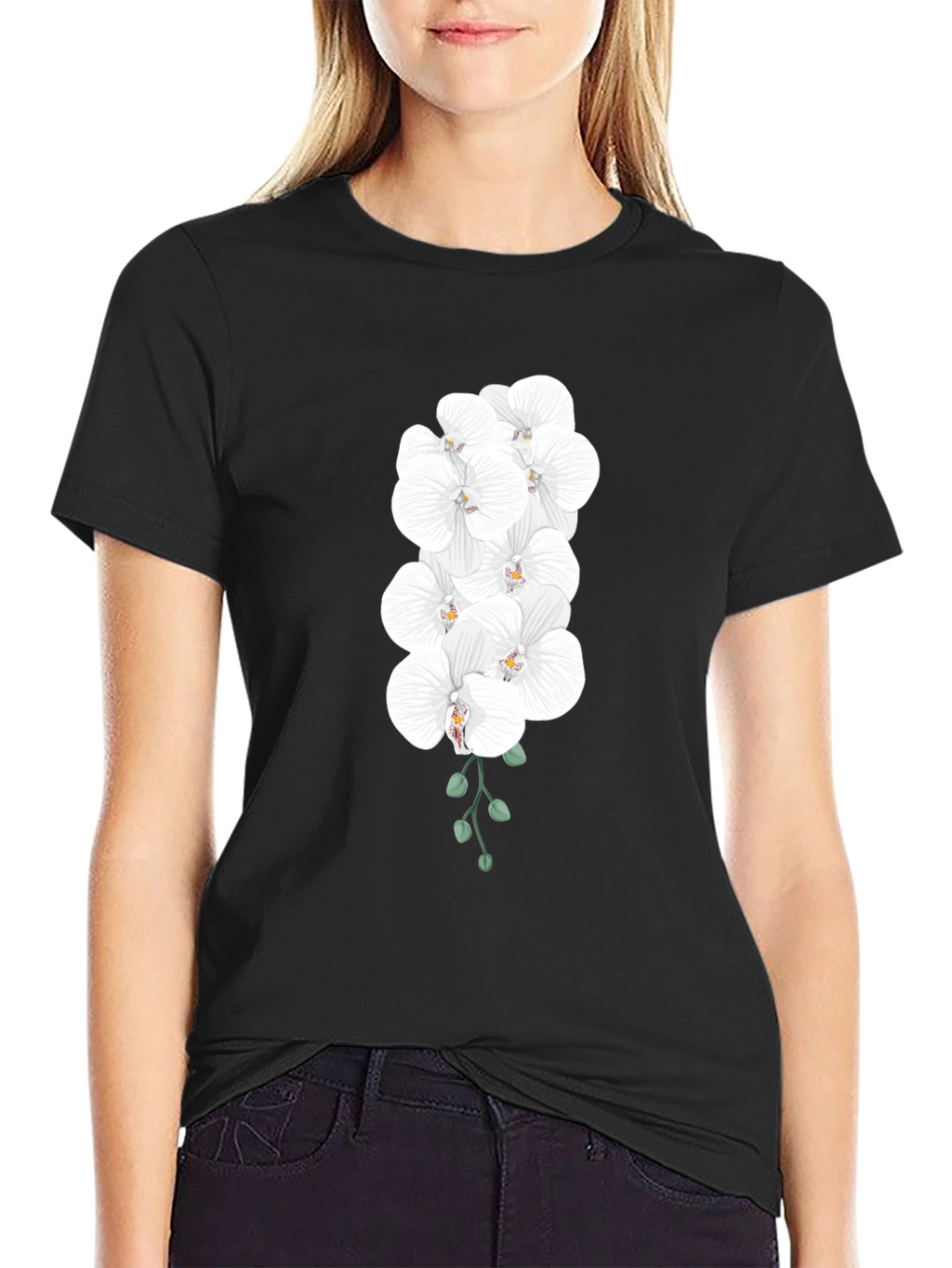 Elegant Orchid T-Shirt - Black Cotton Blend