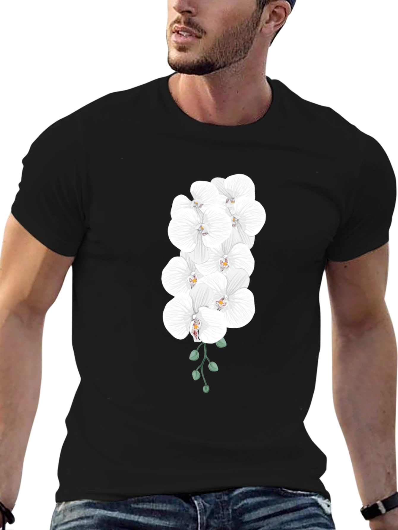 Elegant Orchid T-Shirt - Black Cotton Blend