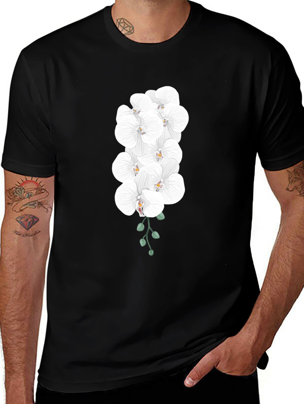 Elegant Orchid T-Shirt - Black Cotton Blend