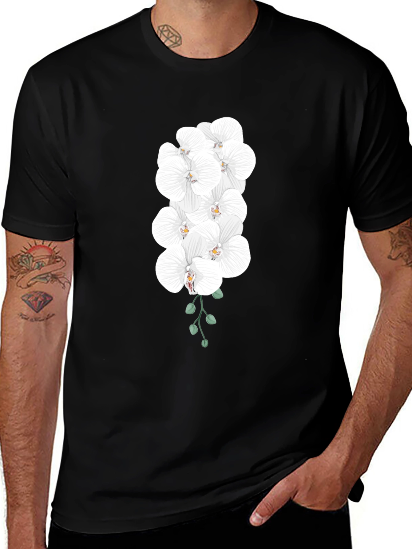 Elegant Orchid T-Shirt - Black Cotton Blend