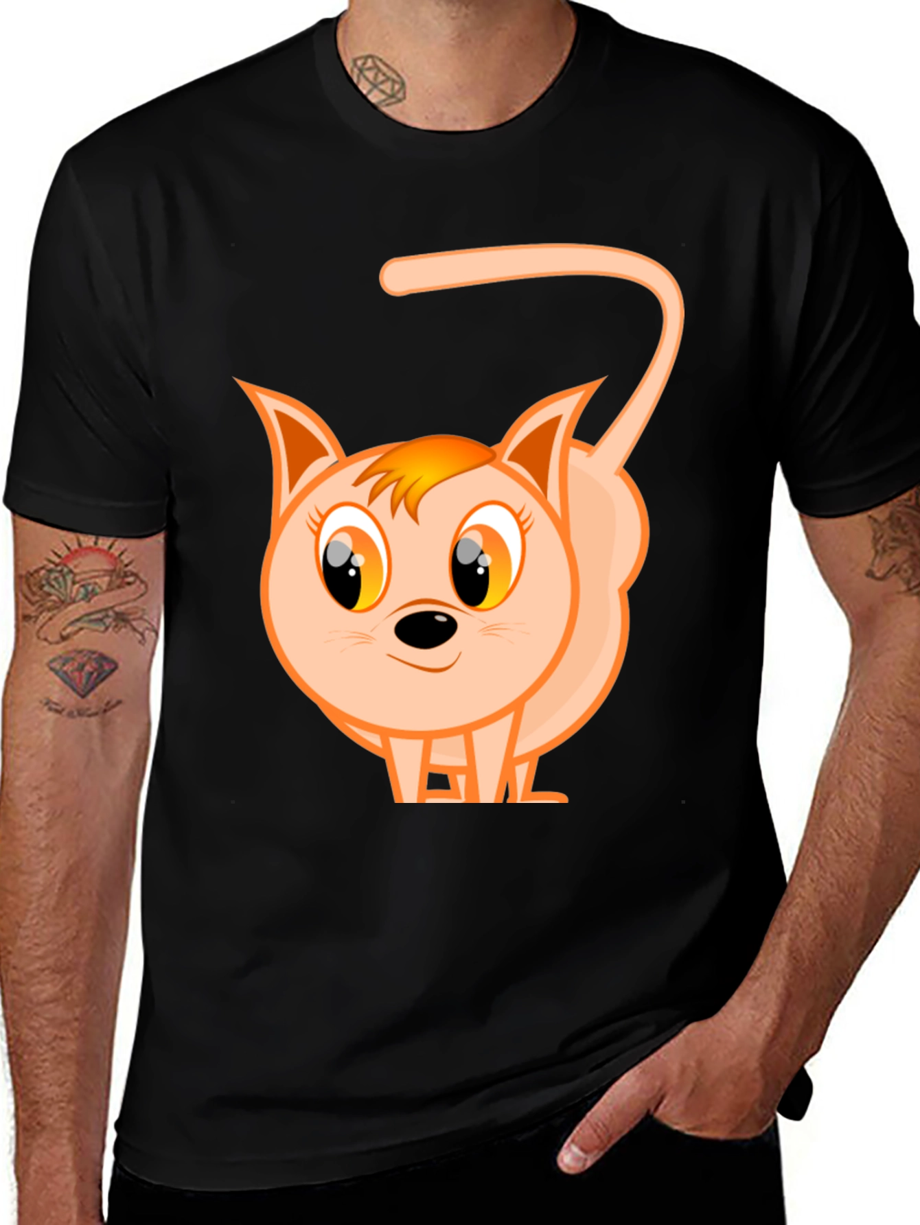 Cute Cartoon Cat Black T-Shirt