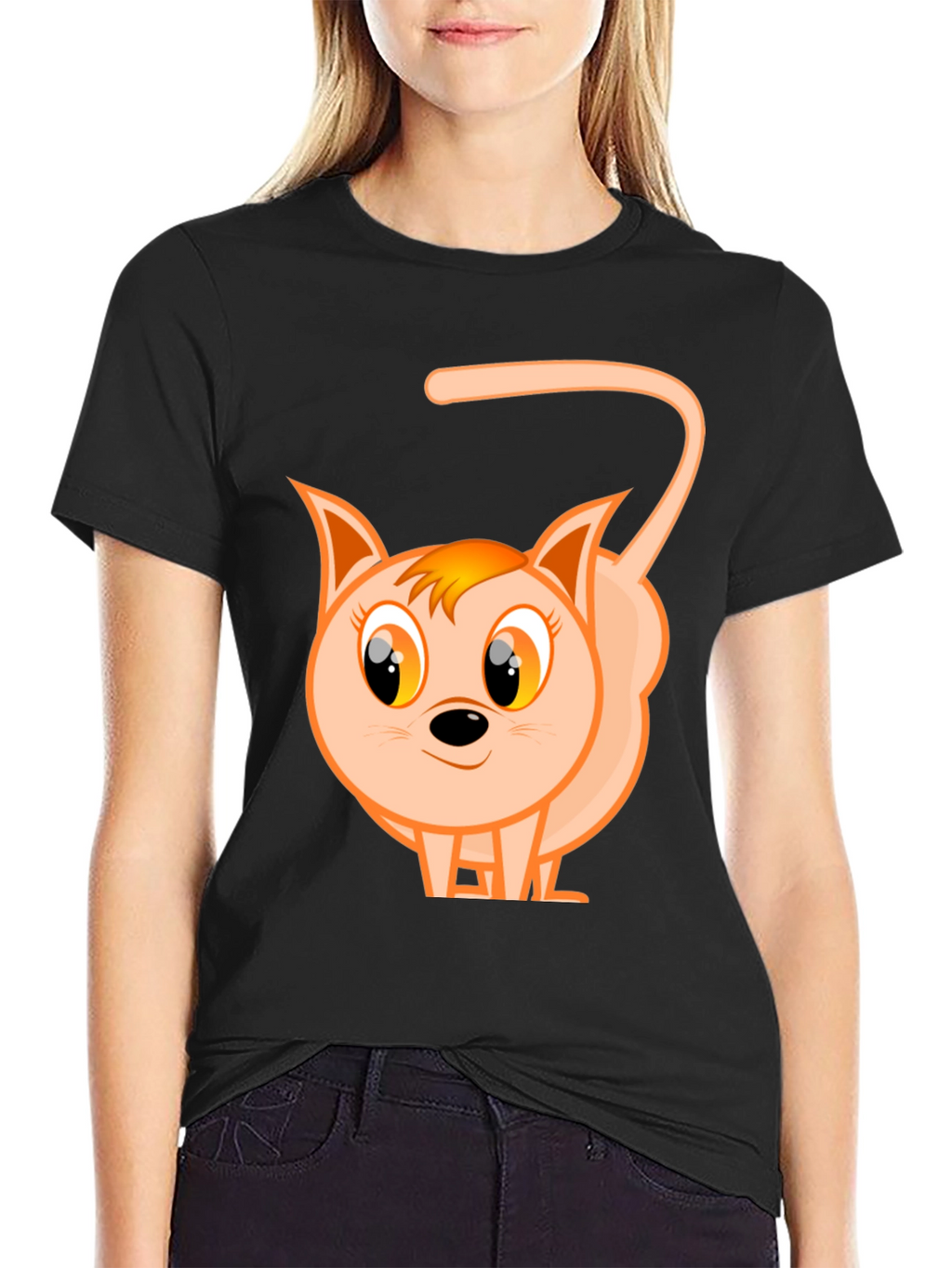 Cute Cartoon Cat Black T-Shirt