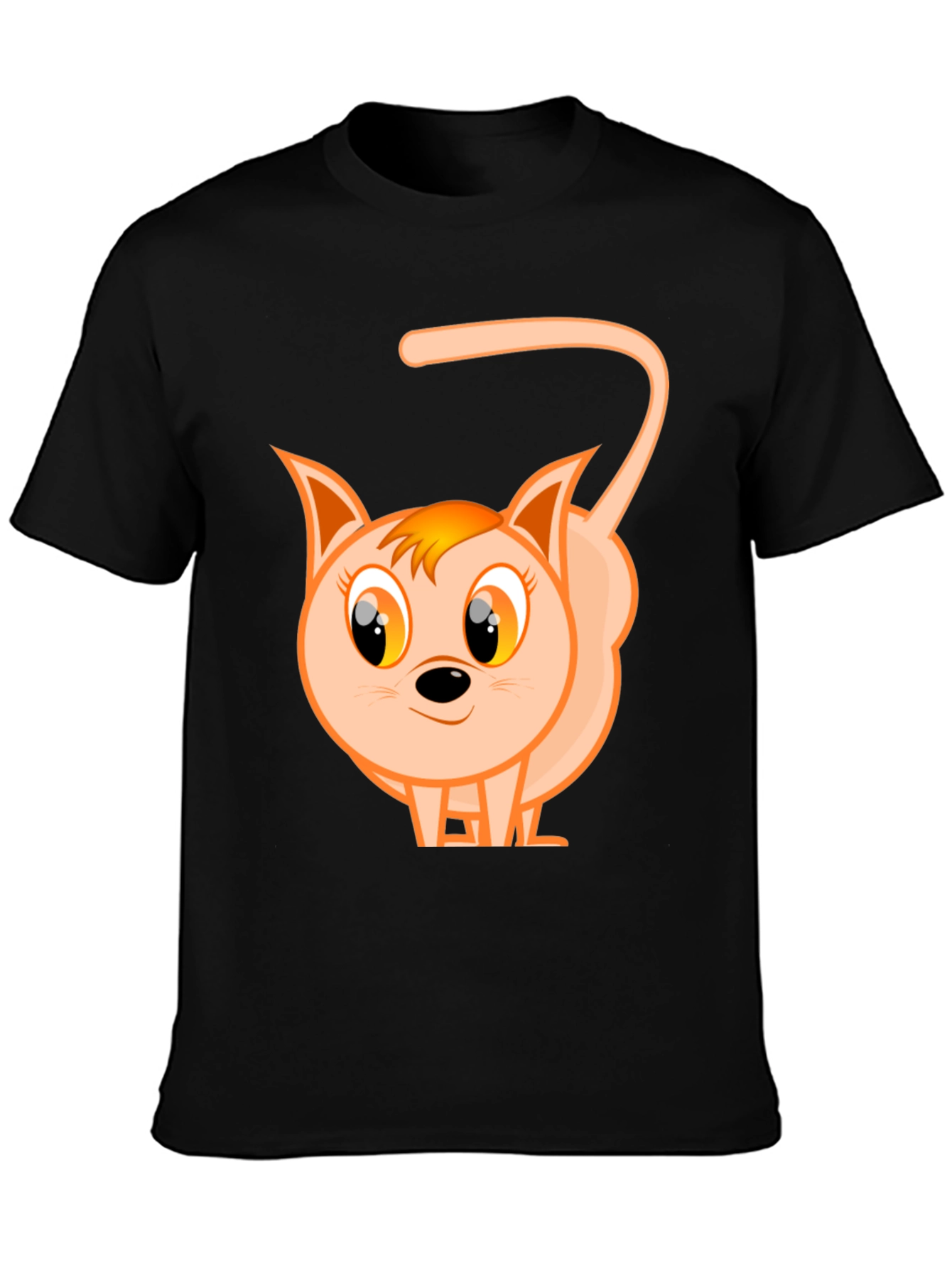 Cute Cartoon Cat Black T-Shirt