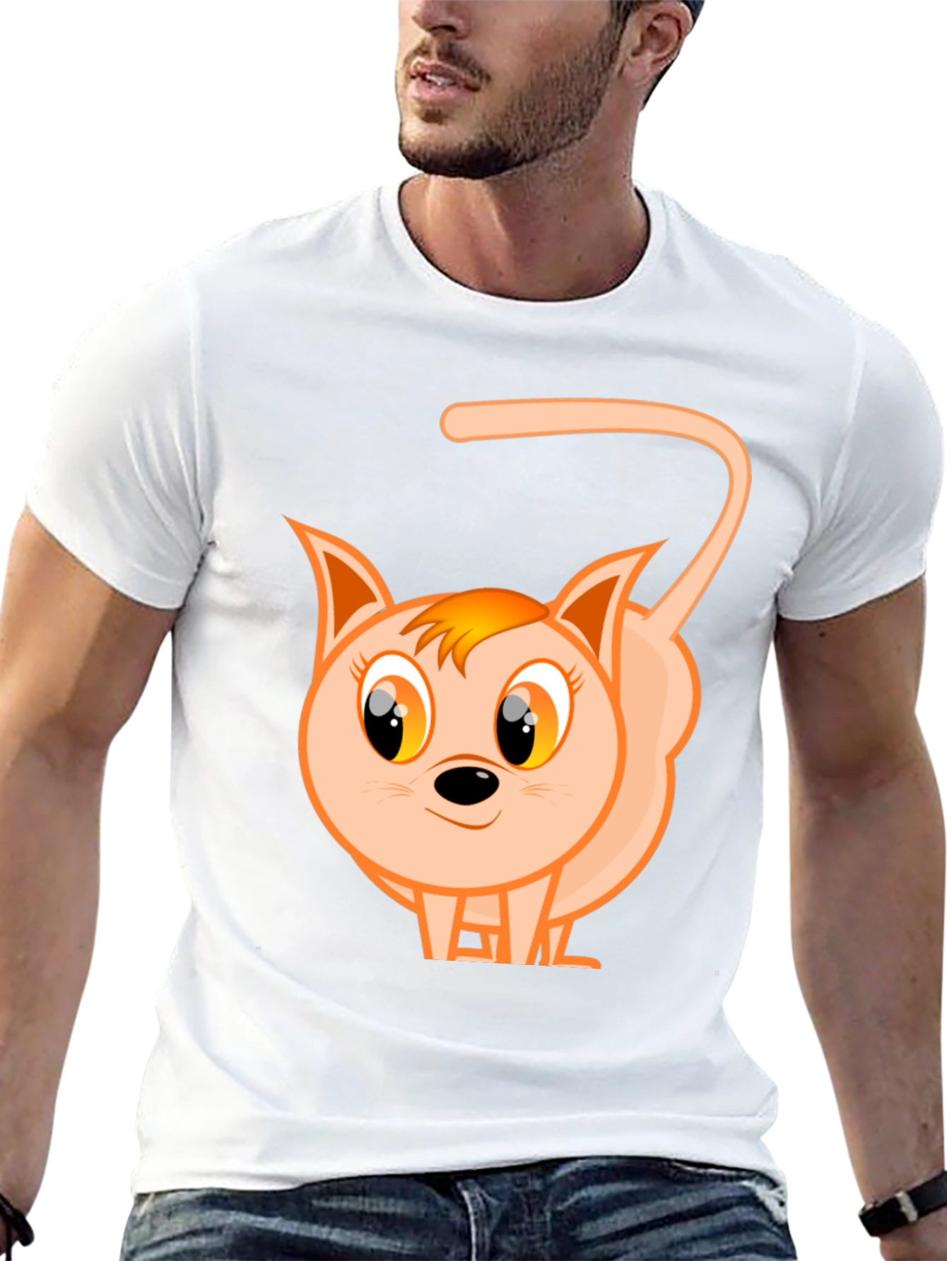 Cute Cartoon Cat Black T-Shirt