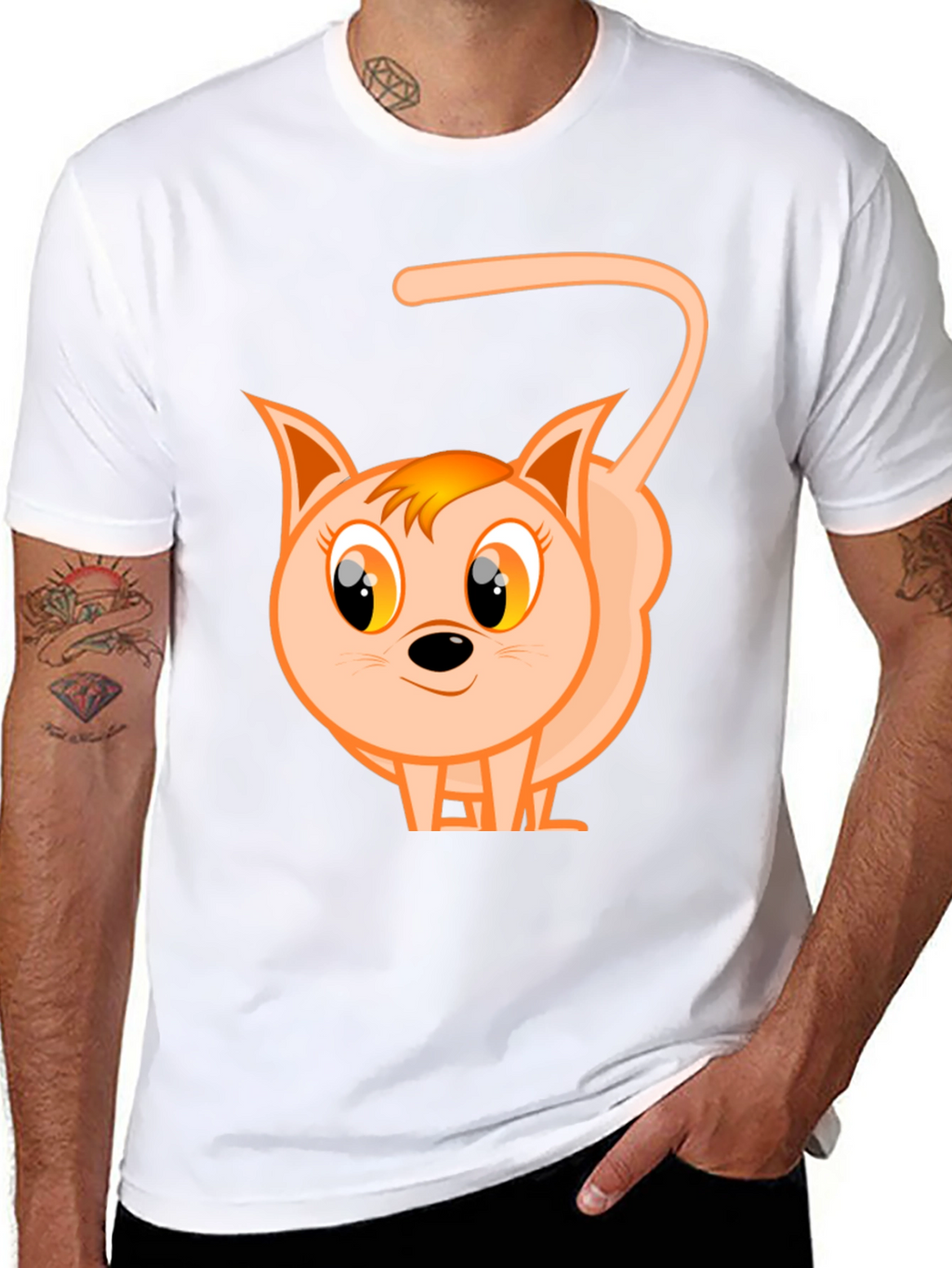Cute Cartoon Cat Black T-Shirt