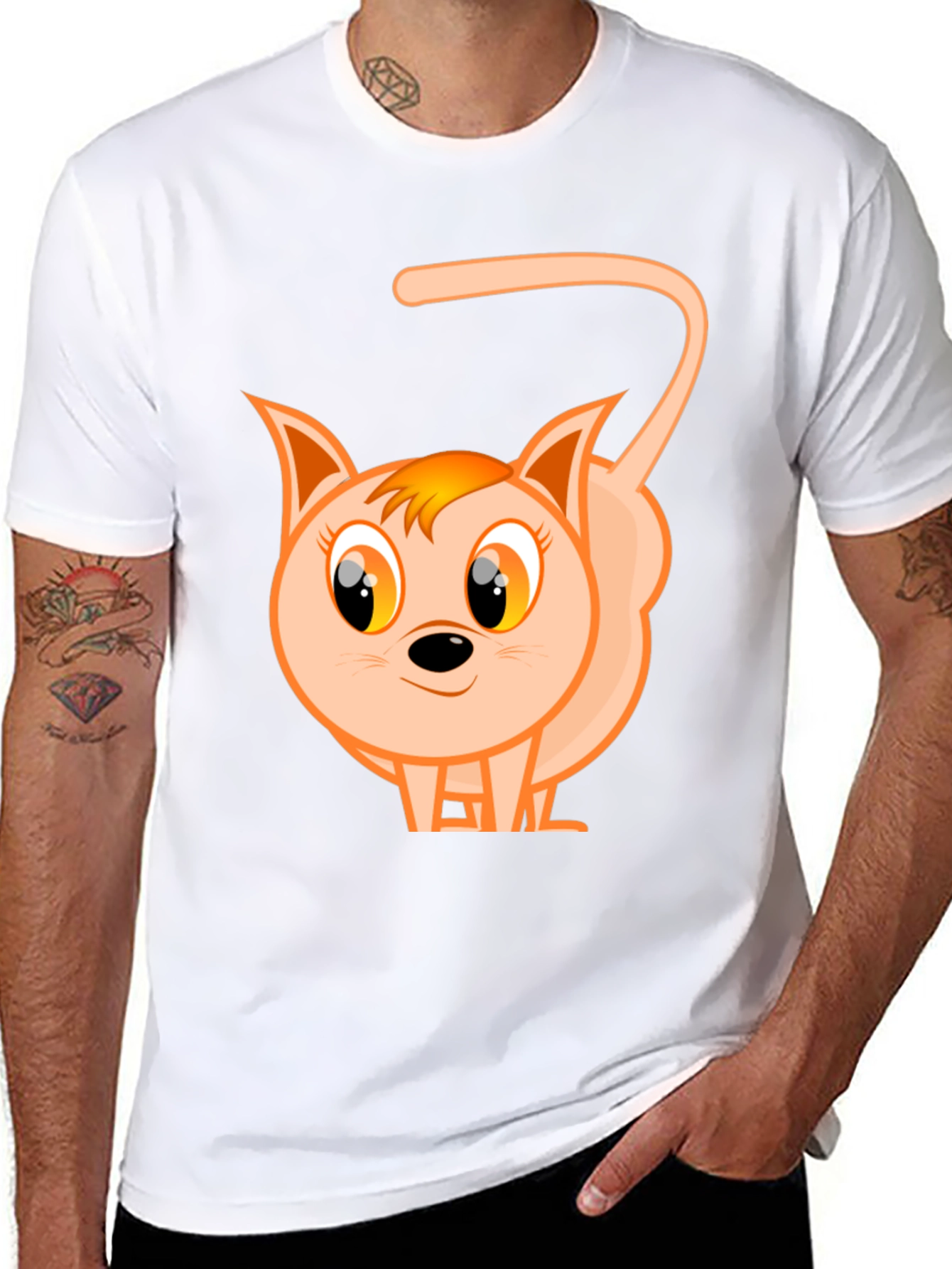 Cute Cartoon Cat Black T-Shirt