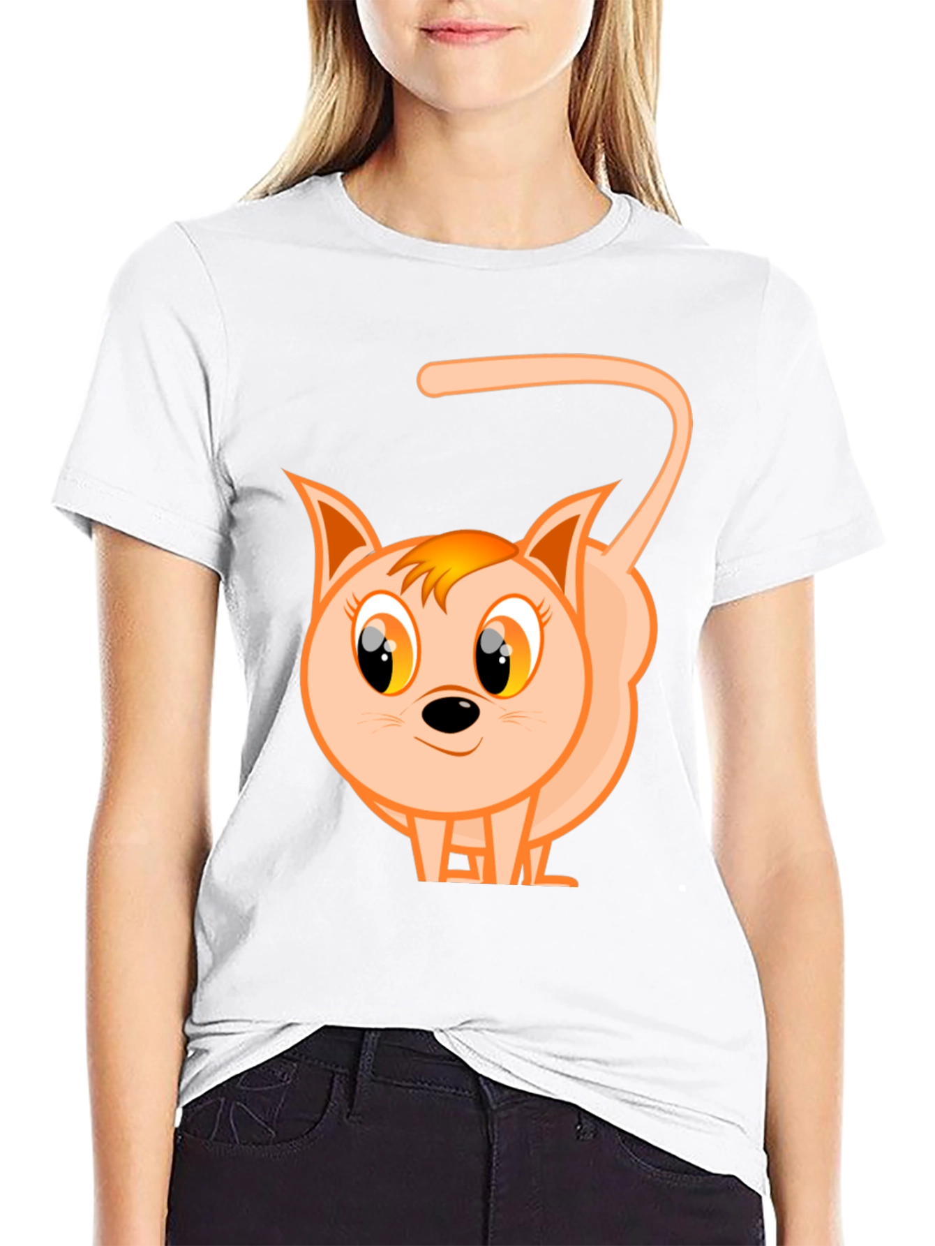 Cute Cartoon Cat Black T-Shirt