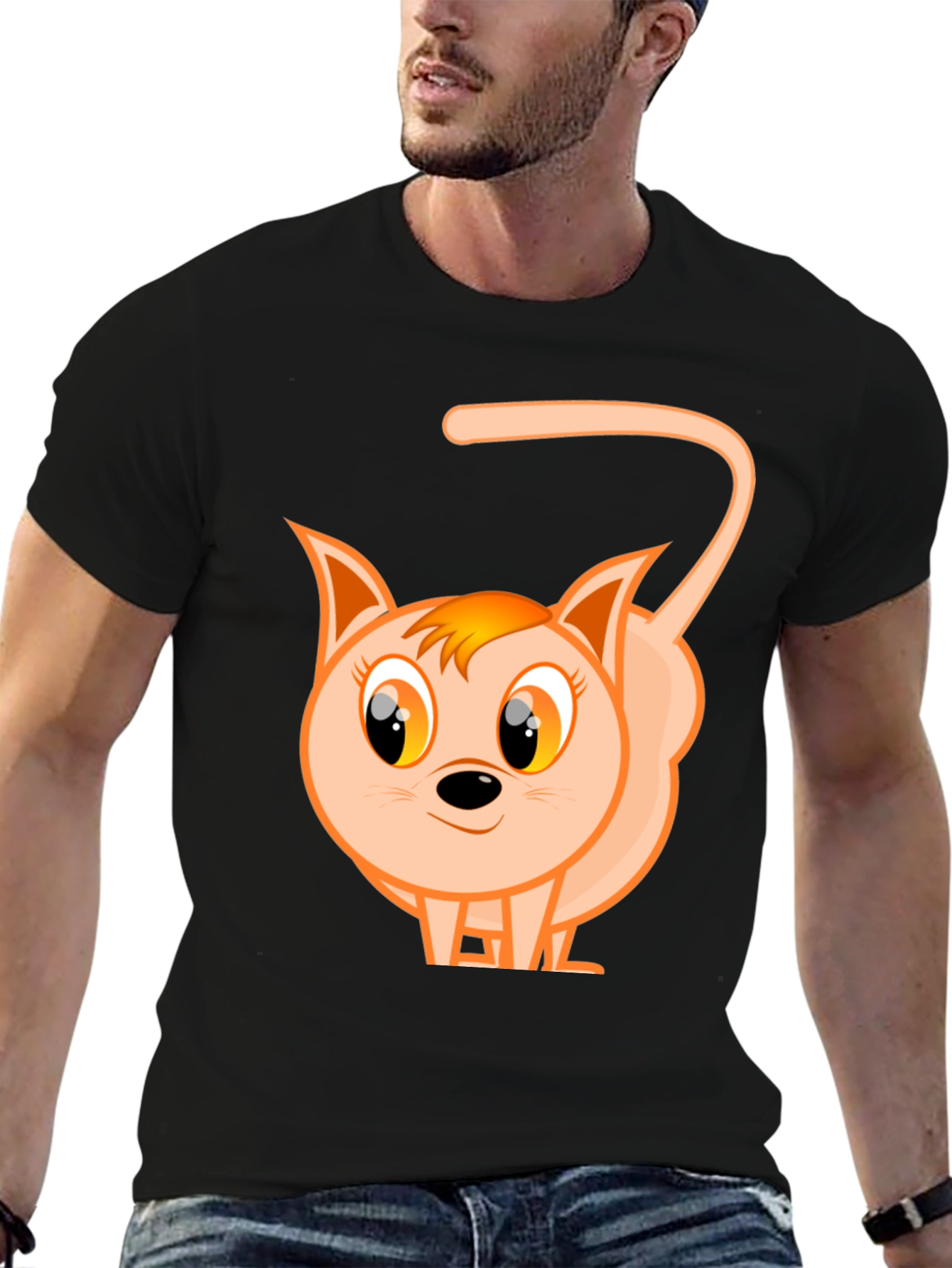Cute Cartoon Cat Black T-Shirt