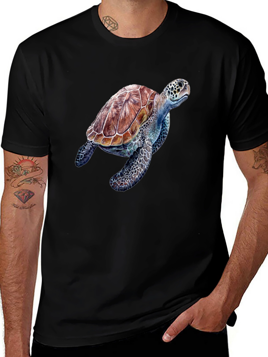 Sea Turtle Graphic T-Shirt - Black