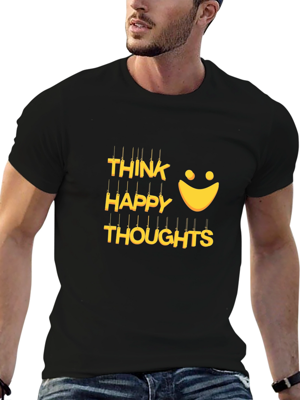 Think Happy Thoughts Graphic T-Shirt - Black
