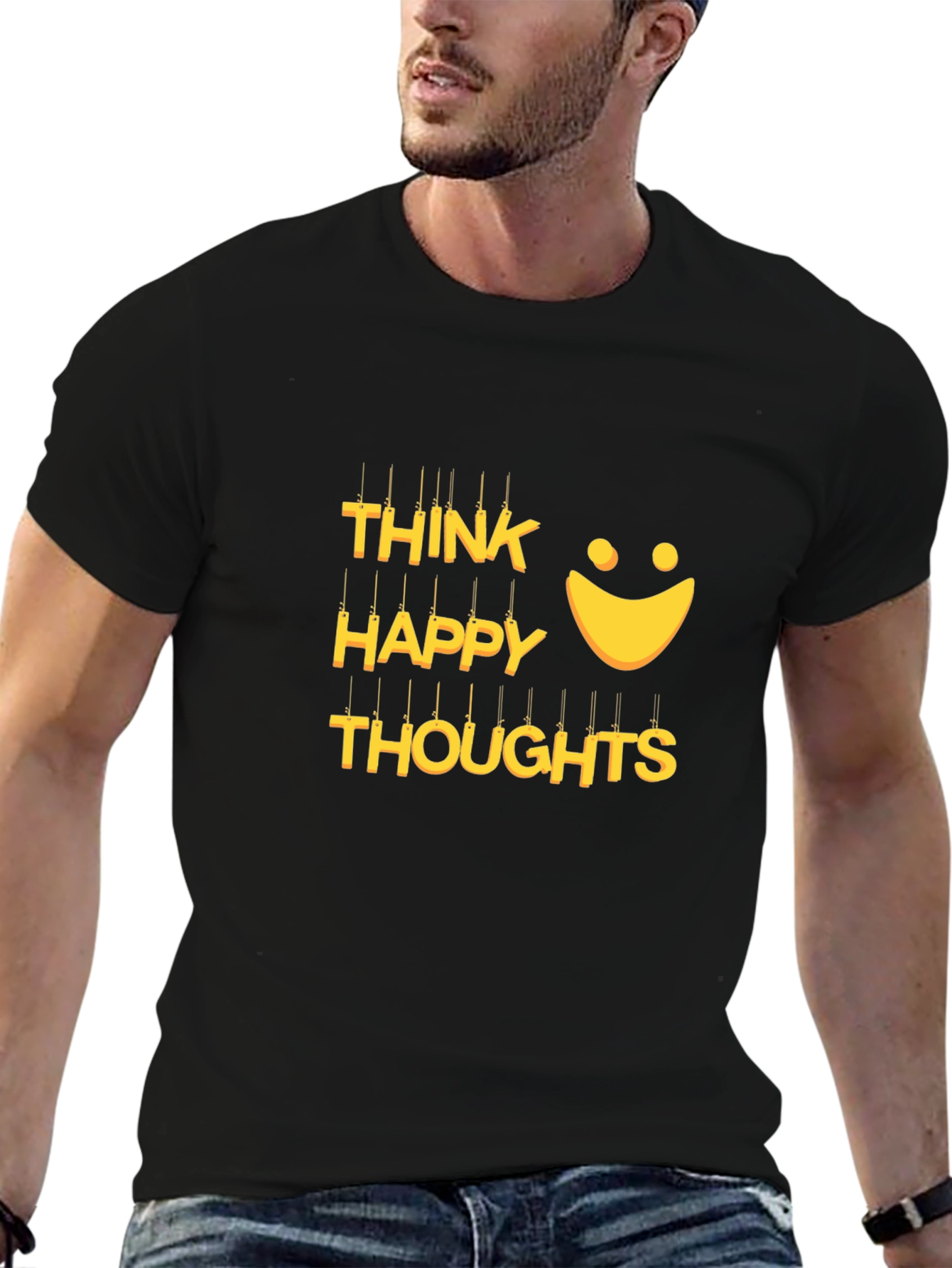 Think Happy Thoughts Graphic T-Shirt - Black