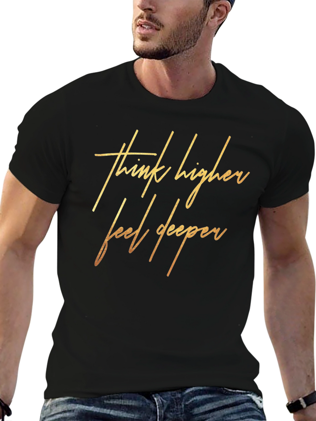 Think Higher Feel Deeper Black Graphic Tee