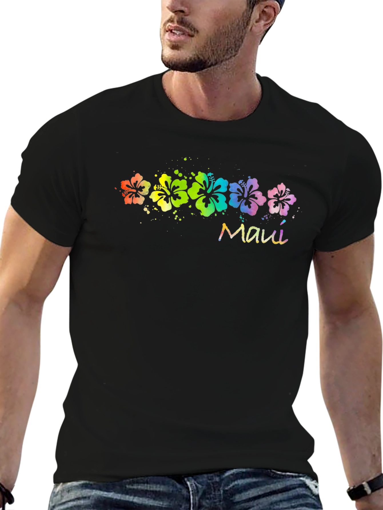 Maui Rainbow Flower T-Shirt - Black