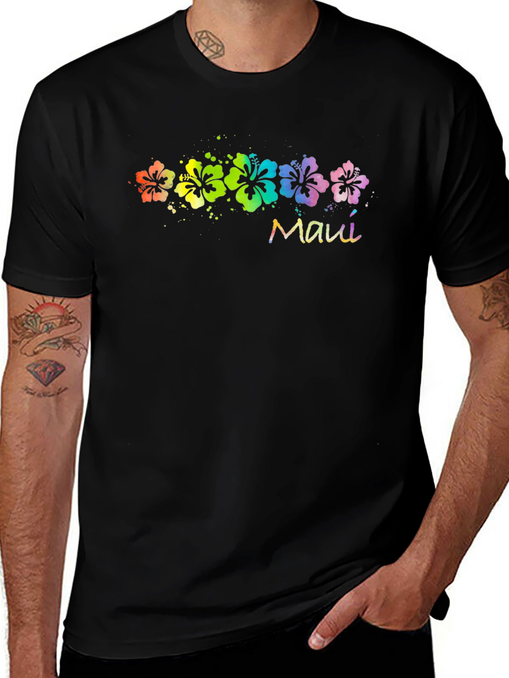 Maui Rainbow Flower T-Shirt - Black