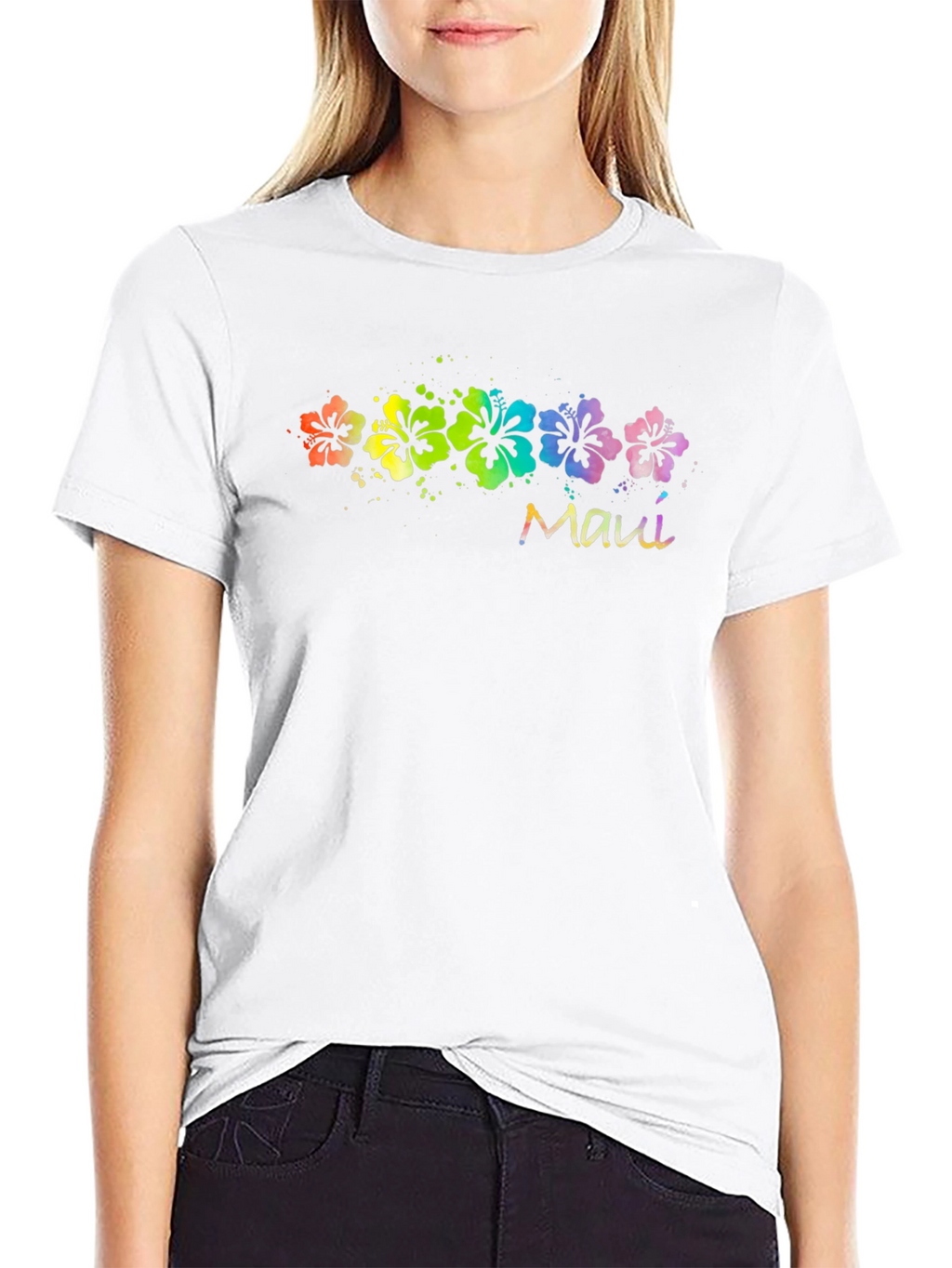 Maui Rainbow Flower T-Shirt - Black
