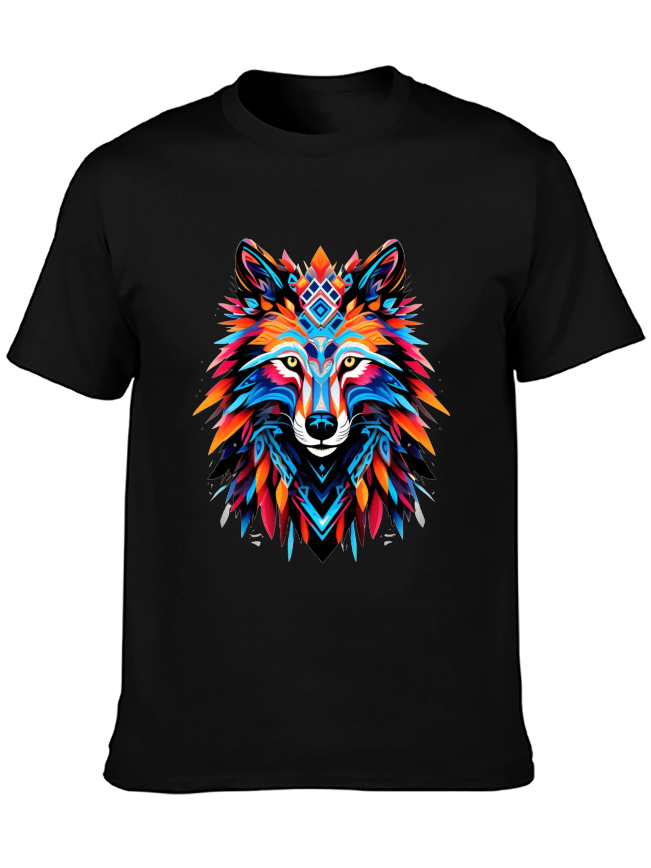 Vibrant Wolf Graphic Tee - Bold Black Cotton T-Shirt