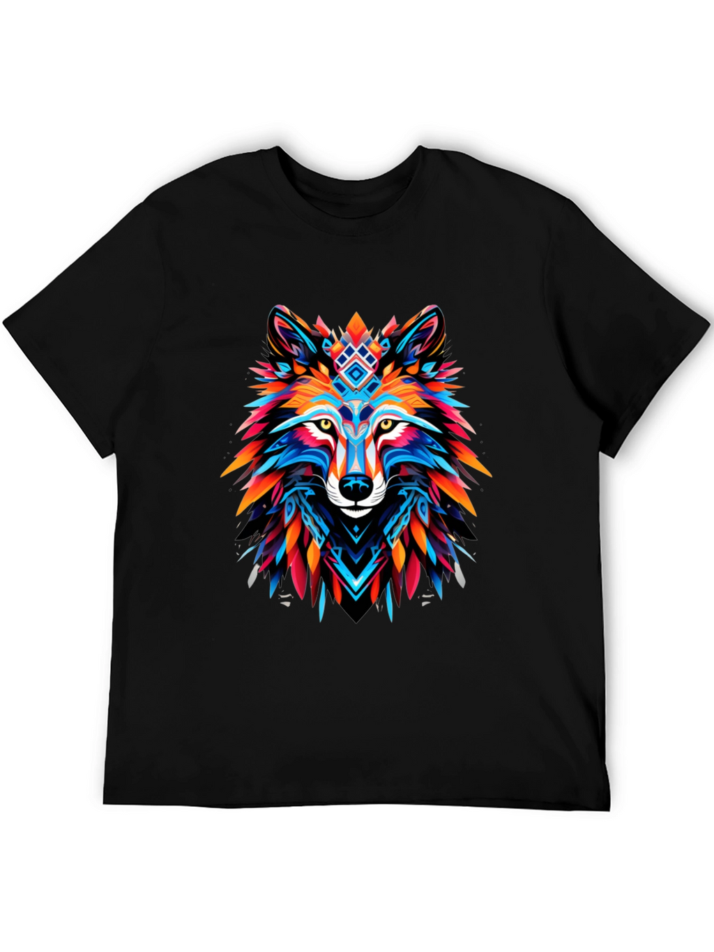 Vibrant Wolf Graphic Tee - Bold Black Cotton T-Shirt