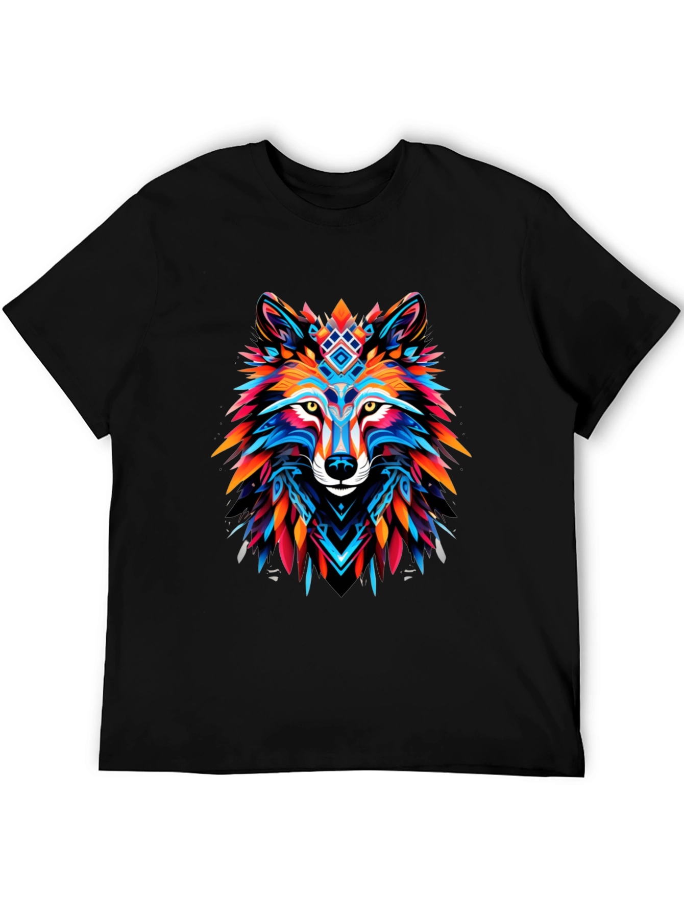 Vibrant Wolf Graphic Tee - Bold Black Cotton T-Shirt