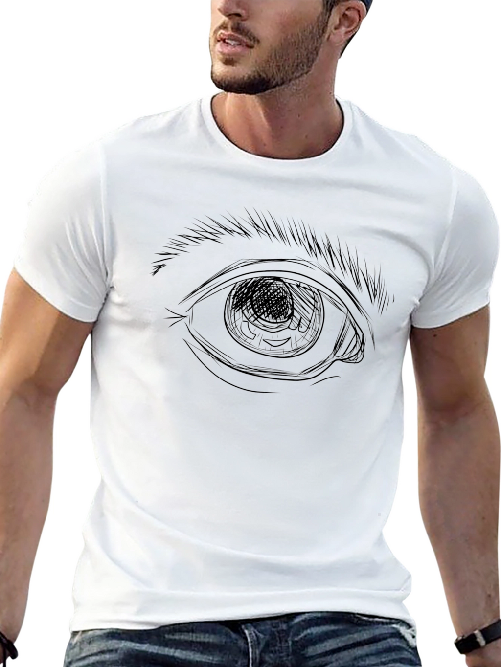 Eye Sketch Black T-Shirt - Modern Graphic Tee