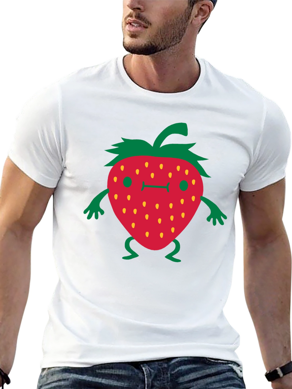 Funny Strawberry Cartoon Black T-Shirt
