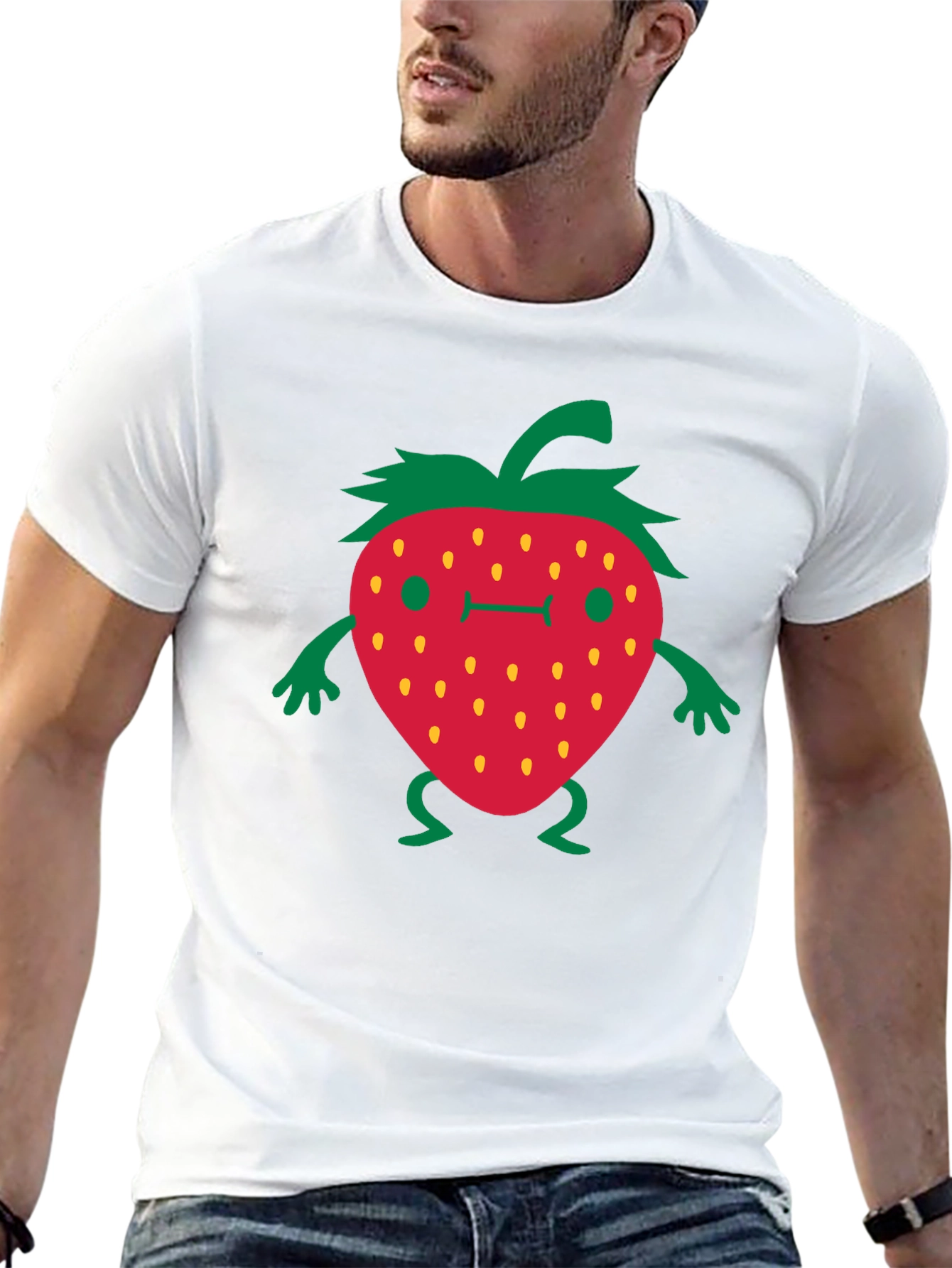 Funny Strawberry Cartoon Black T-Shirt