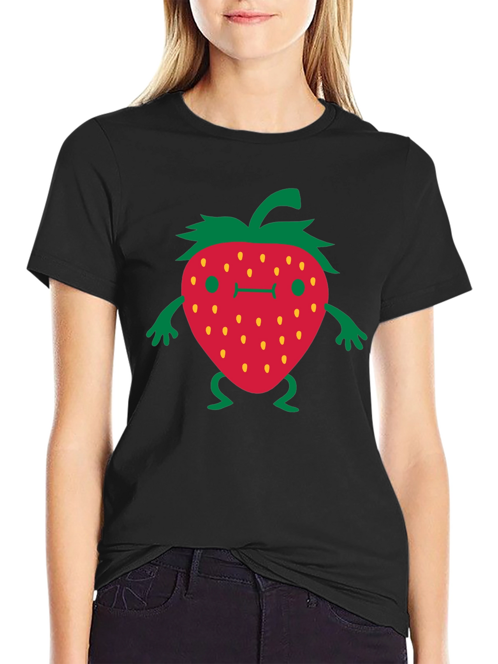 Funny Strawberry Cartoon Black T-Shirt