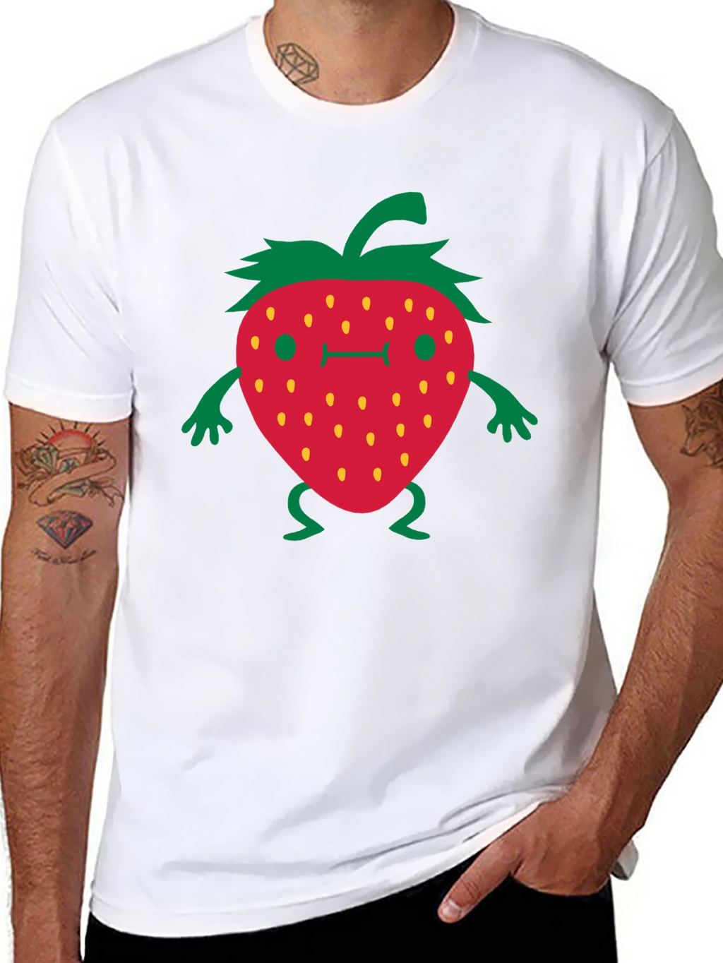 Funny Strawberry Cartoon Black T-Shirt