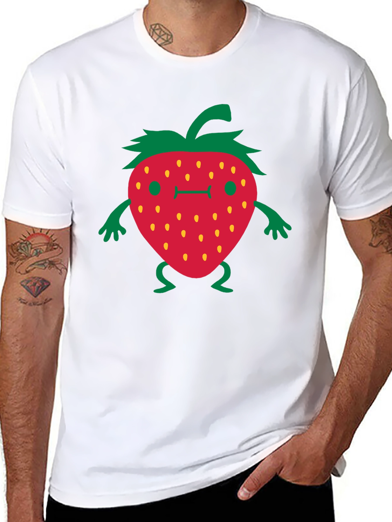 Funny Strawberry Cartoon Black T-Shirt