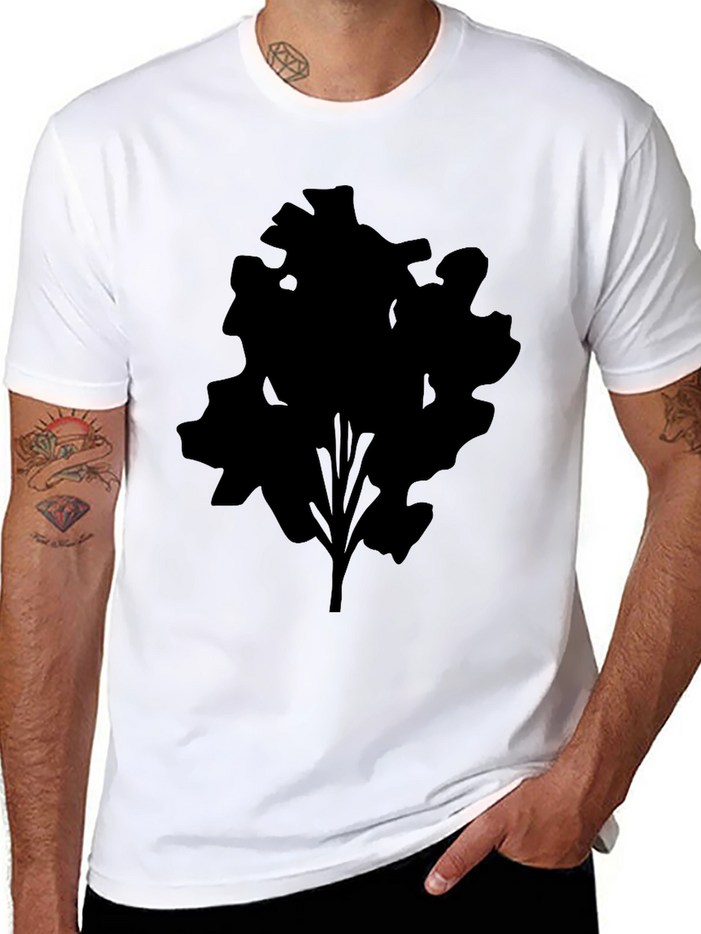 Mens Black T-Shirt with Abstract Tree Silhouette Design