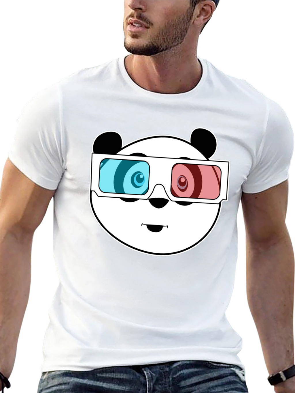 Cool Panda 3D Glasses Black T-Shirt