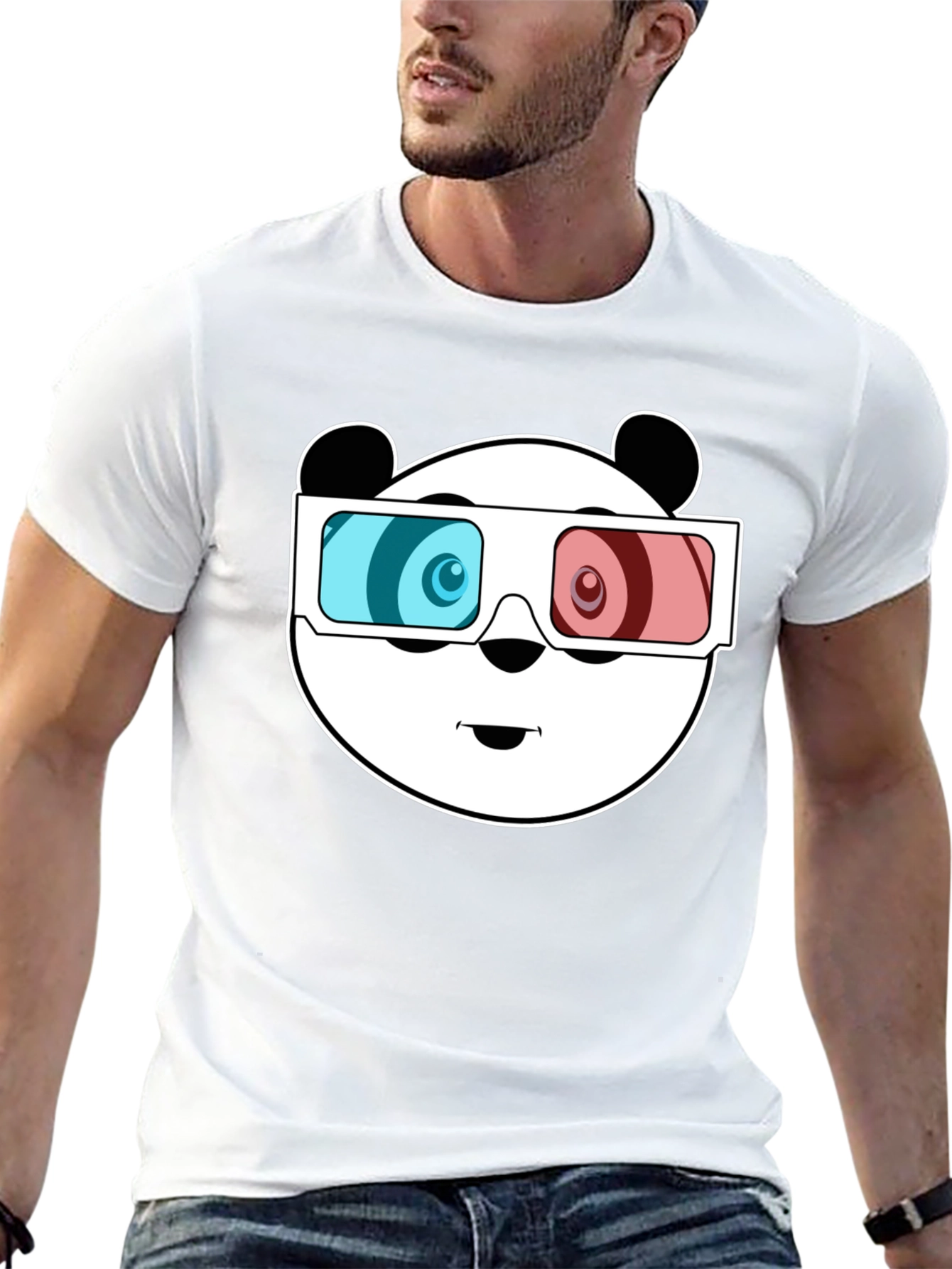 Cool Panda 3D Glasses Black T-Shirt